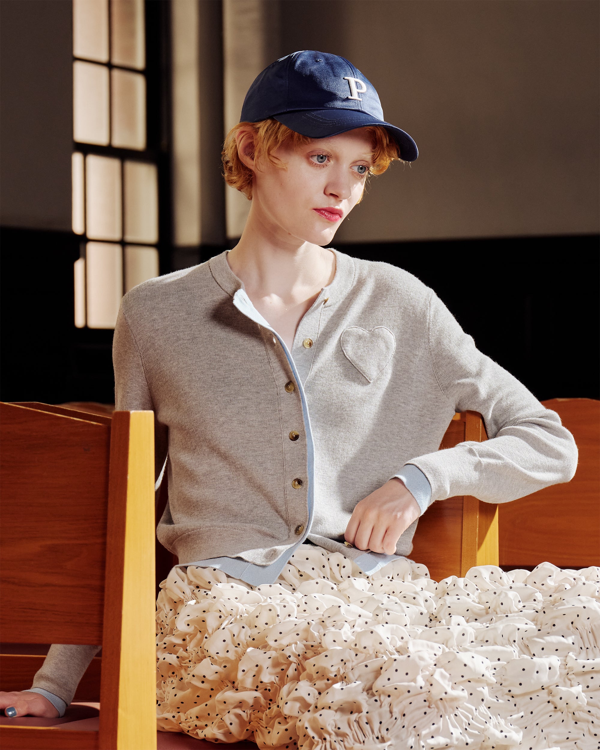 Layered design heart cardigan