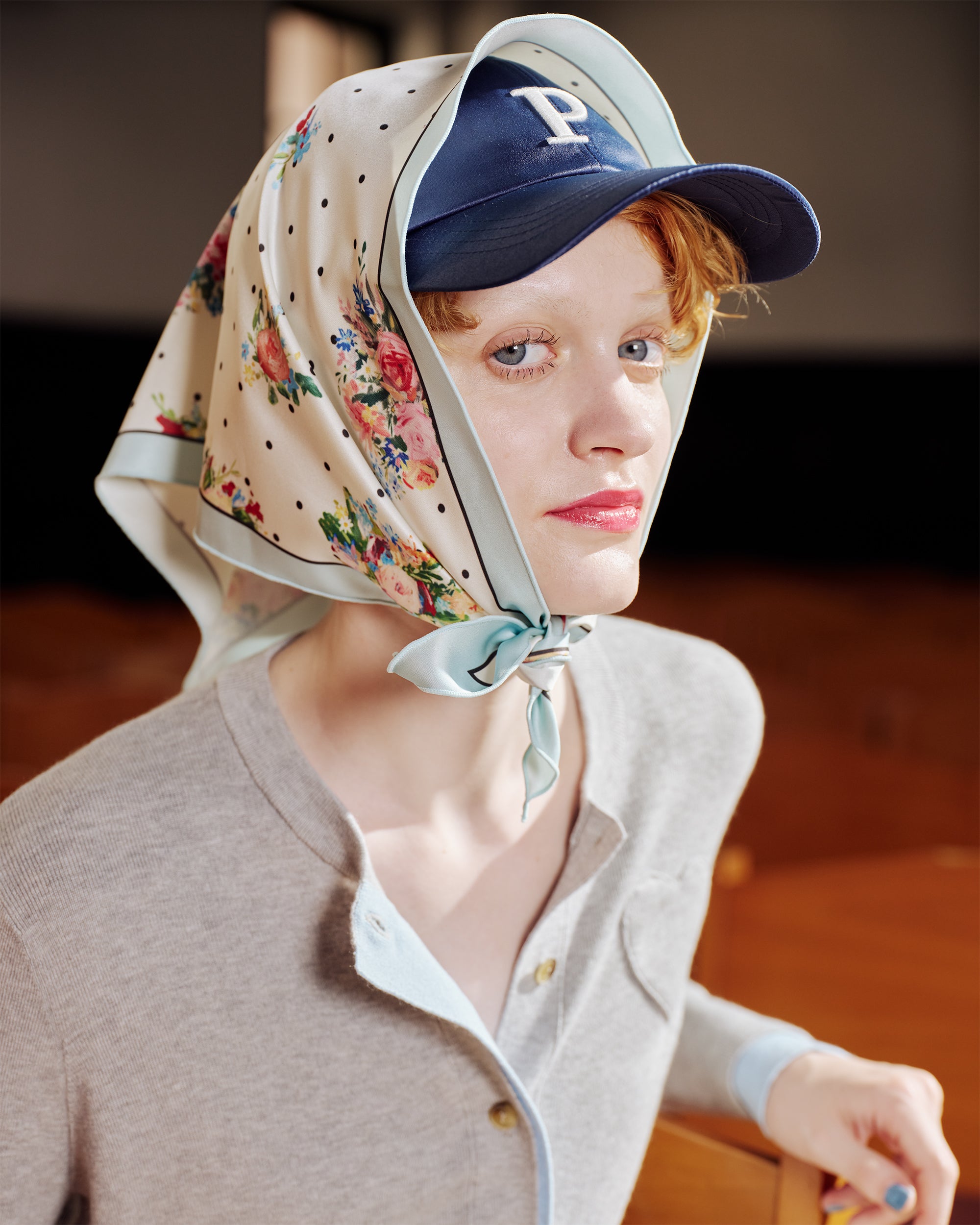 poppy スカーフ Dot flower scarf