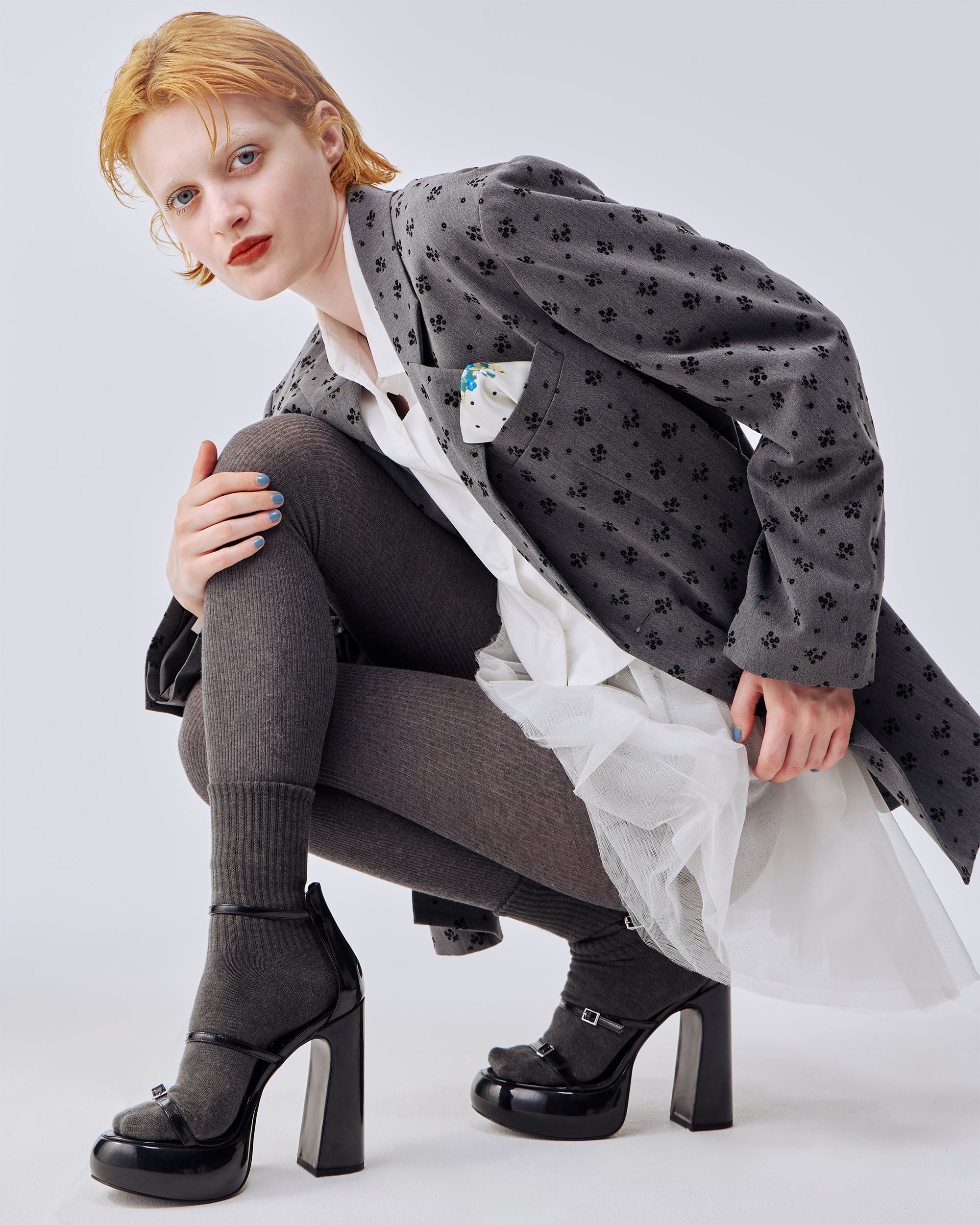 【美品】ROWLEY XY 花柄 クロップドジャケット Flower flocky tailored jacket