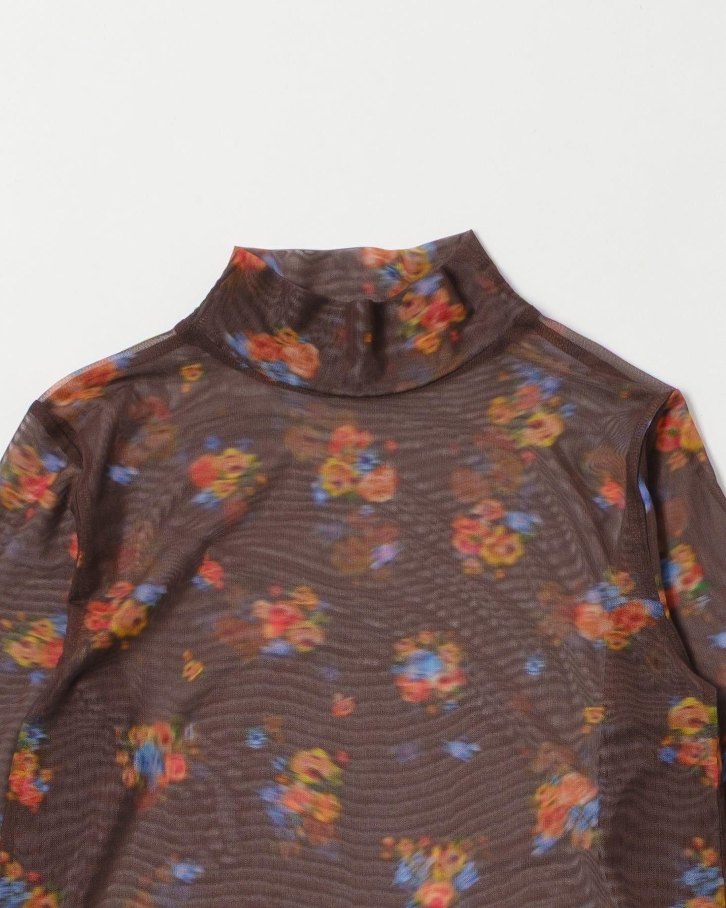 Brown bouquet see-through tops (high neck)