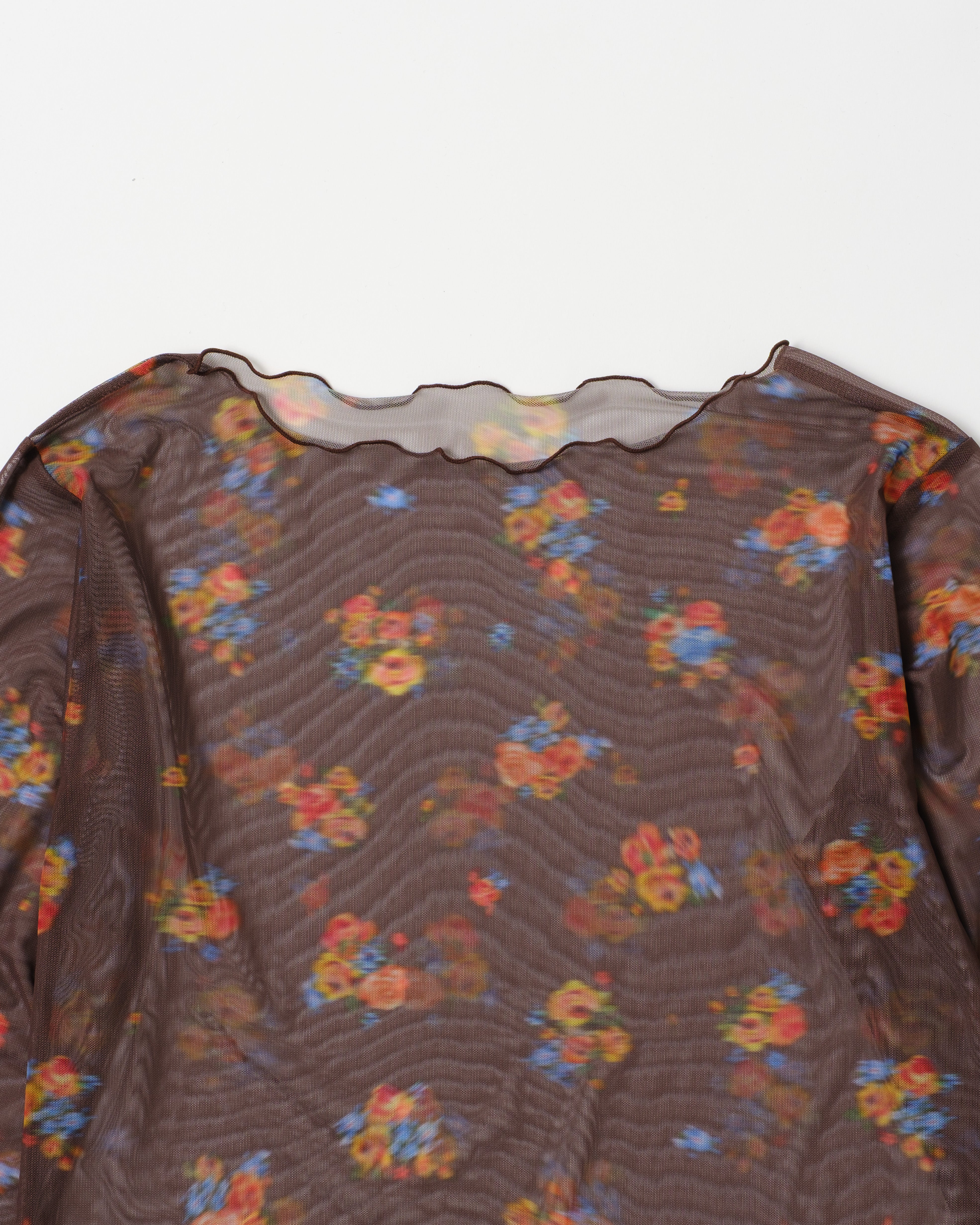 Brown bouquet see-through tops (round neck)