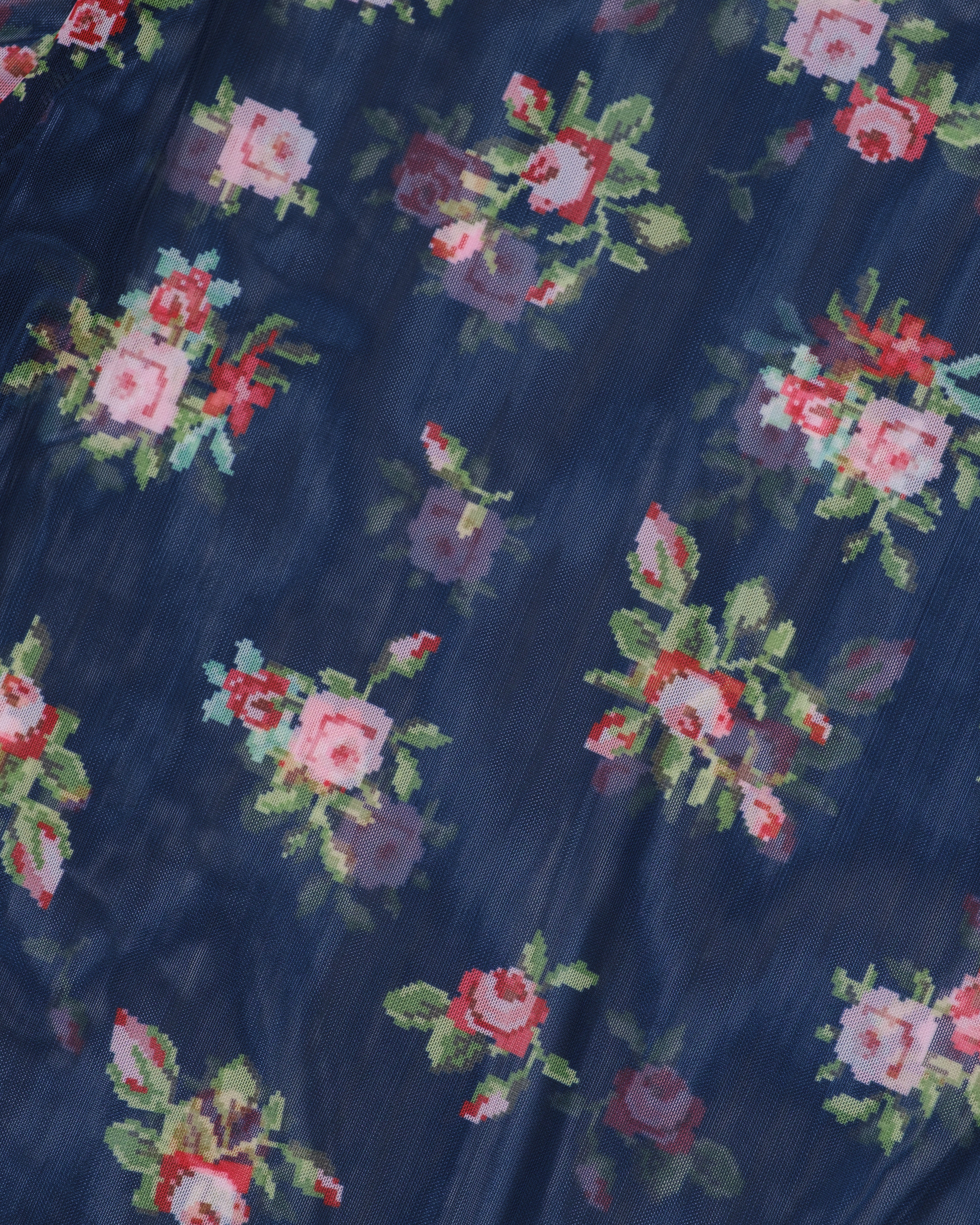 Jacquard grid flower see-through tops (high neck)