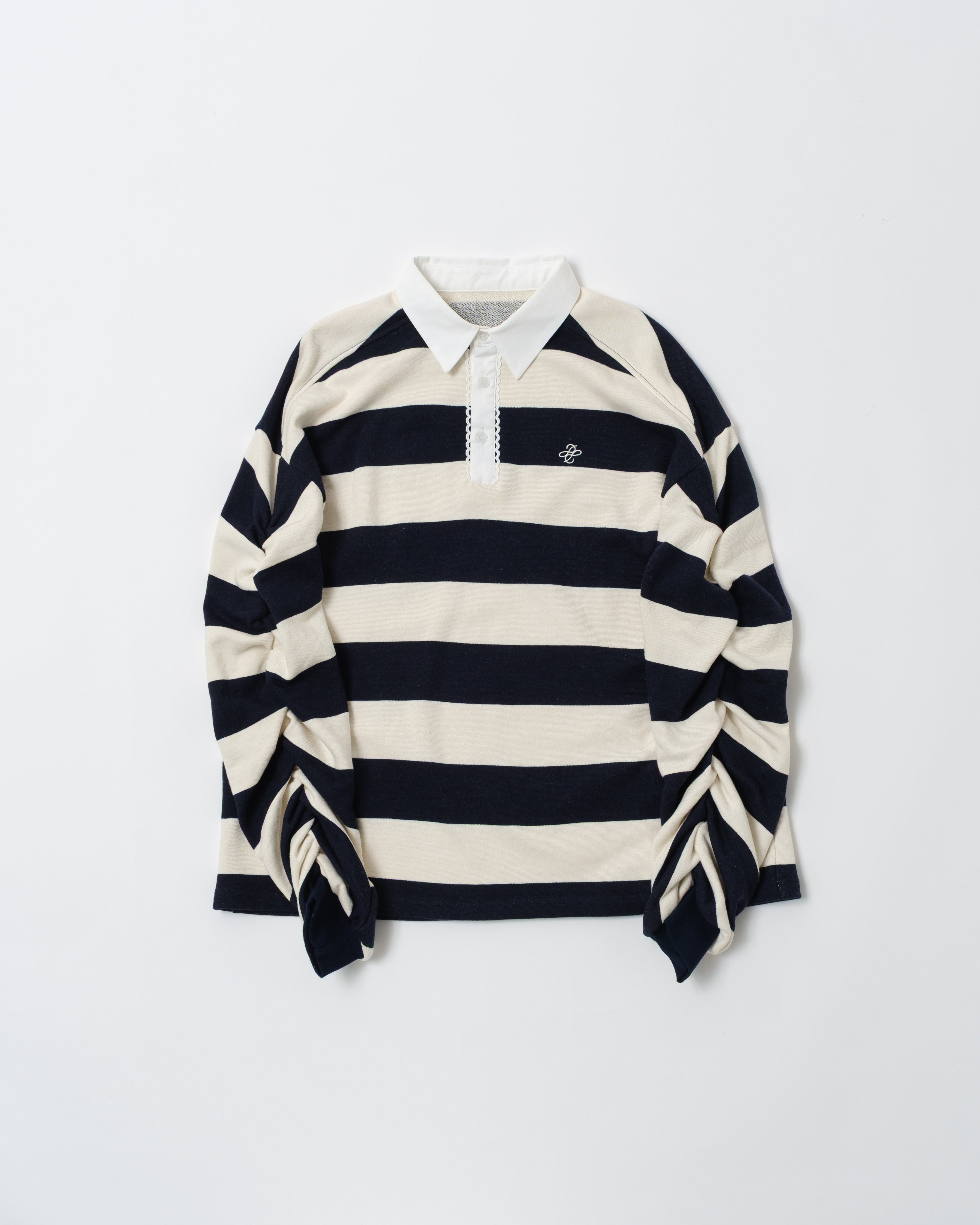Gathered sleeve rugby shirt (ivory/navy)