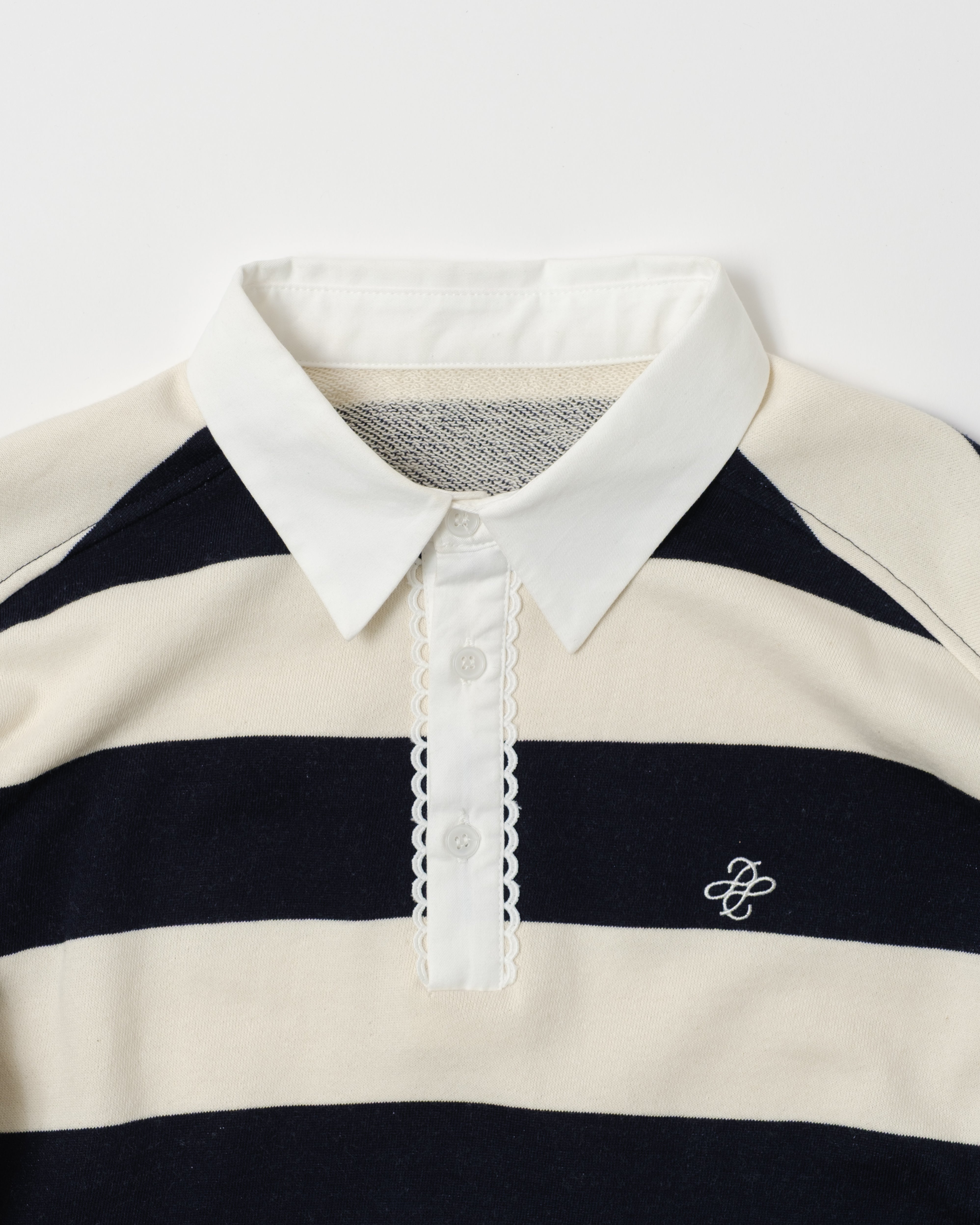 Gathered sleeve rugby shirt (ivory/navy)