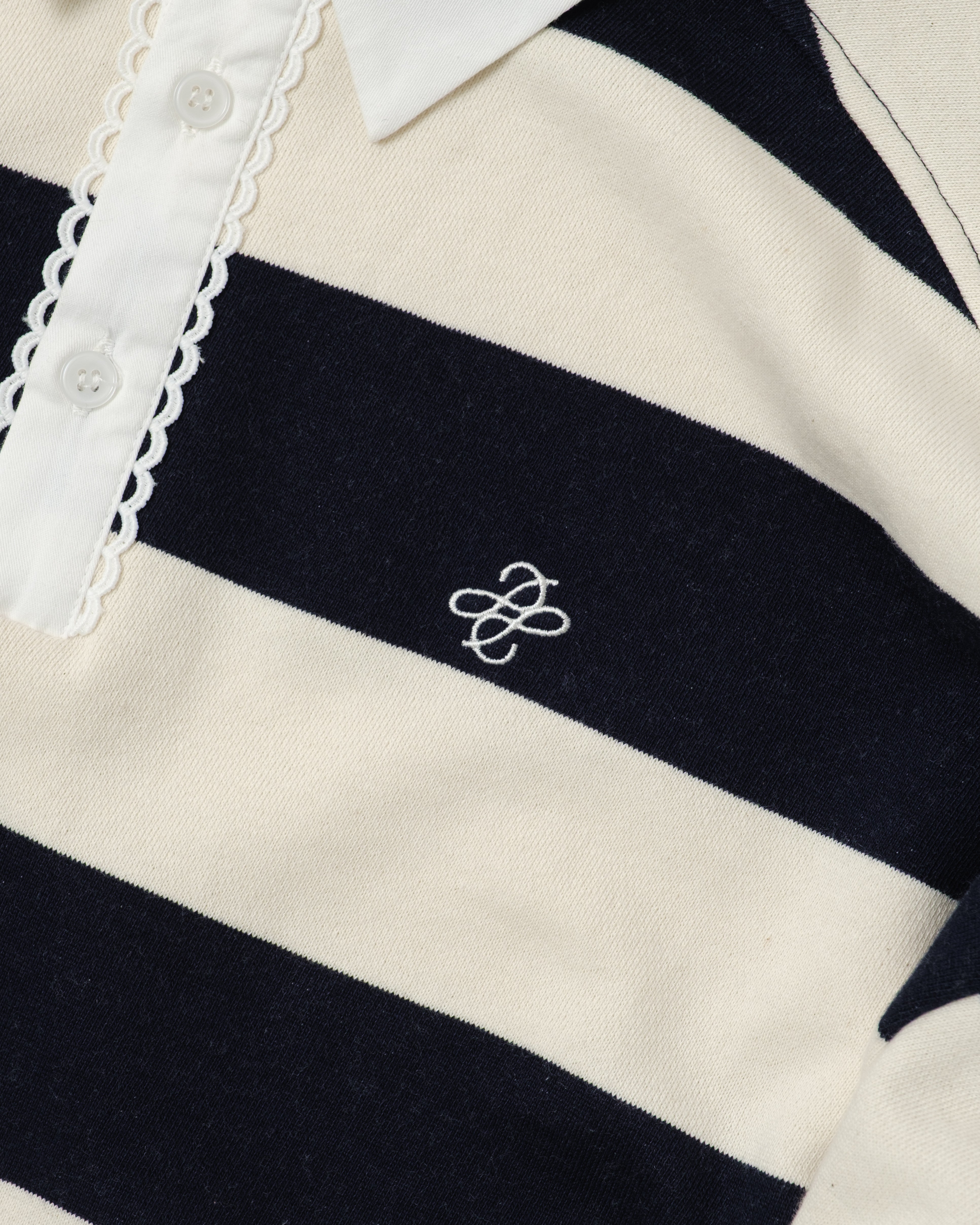 Gathered sleeve rugby shirt (ivory/navy)