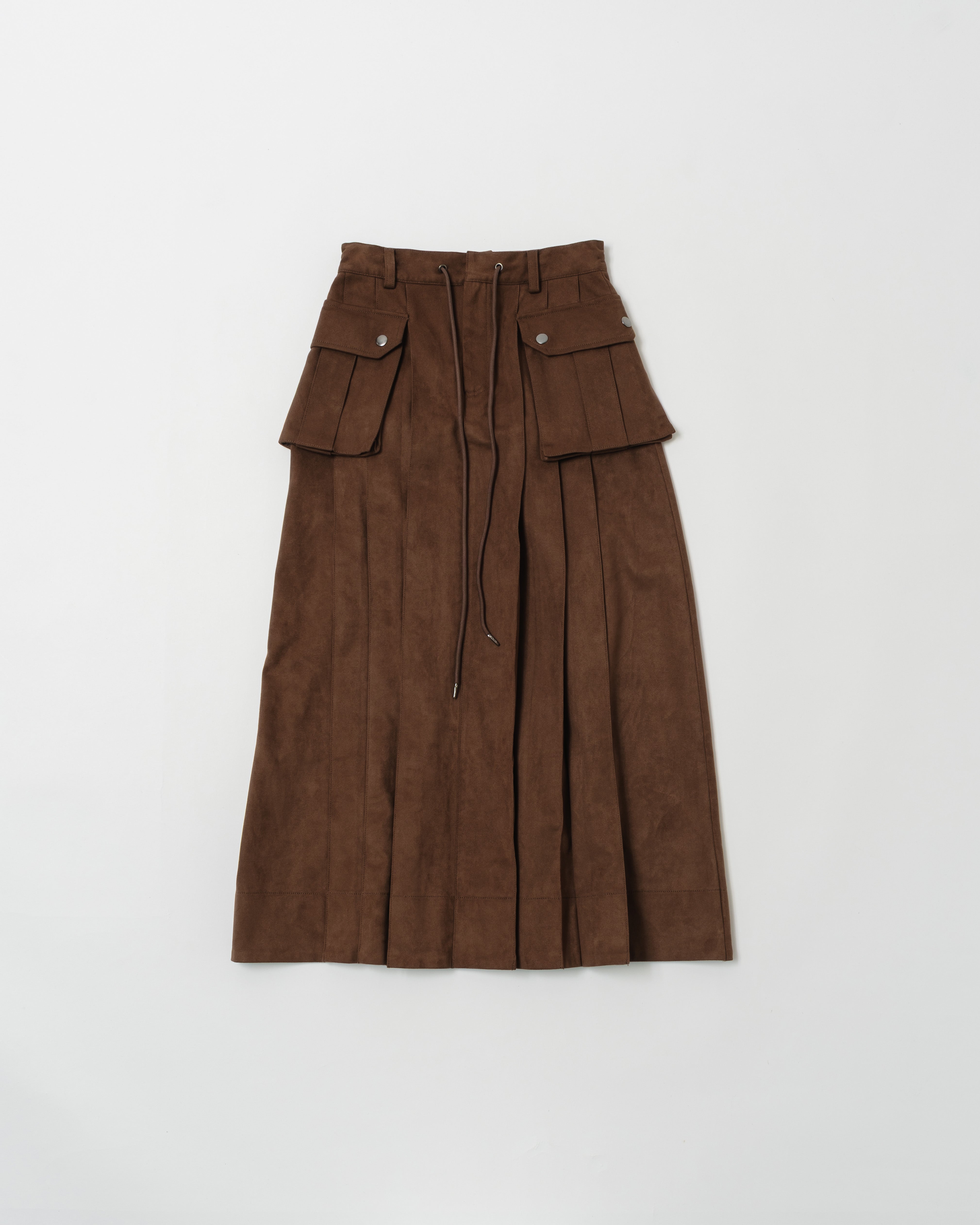 Suede-like pleated long skirt