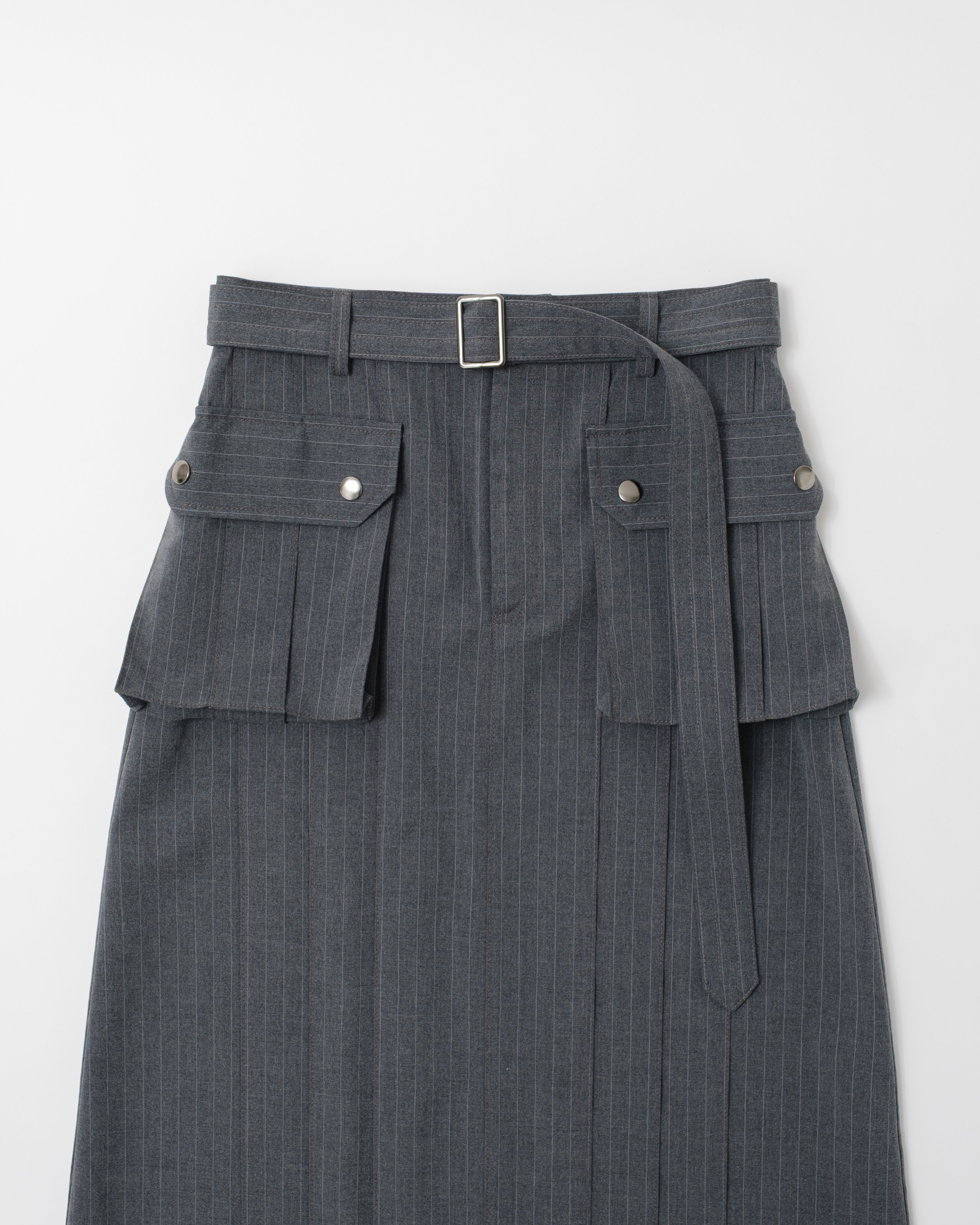 poppy PEARL PLEATED SKIRT グレー Striped pleated skirt
