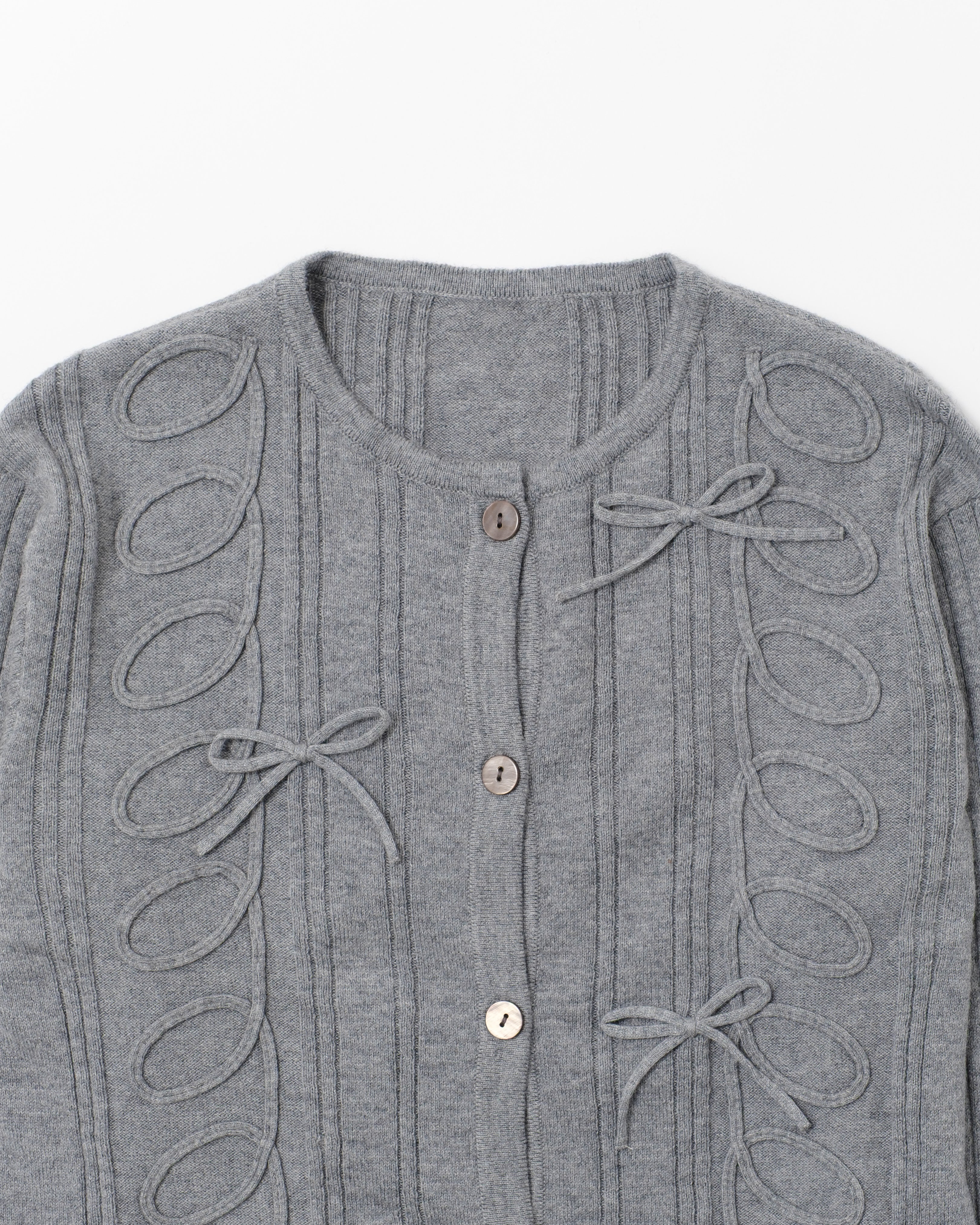 Kurukuru ribbon rib knit cardigan (gray)