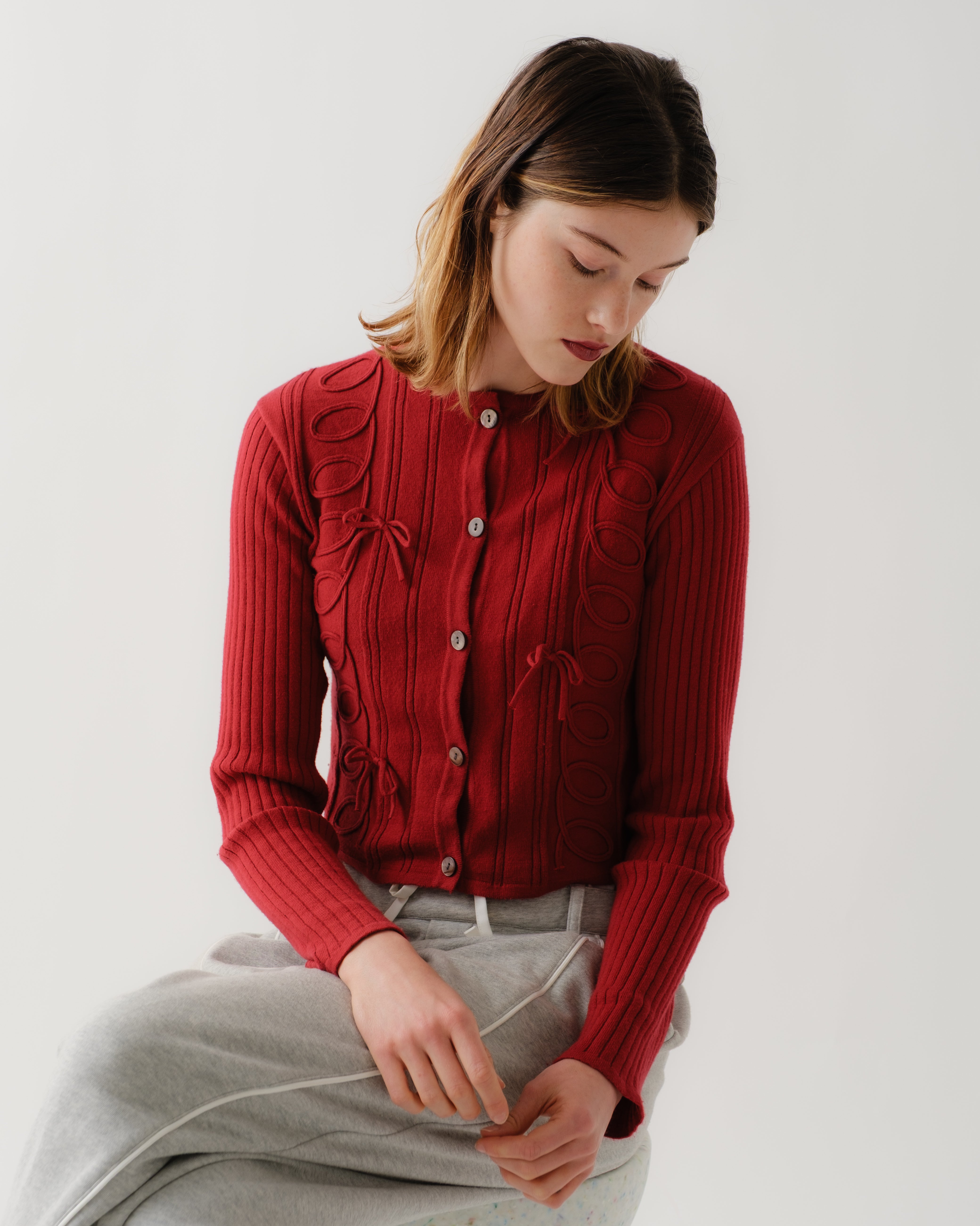 Kurukuru ribbon rib knit cardigan