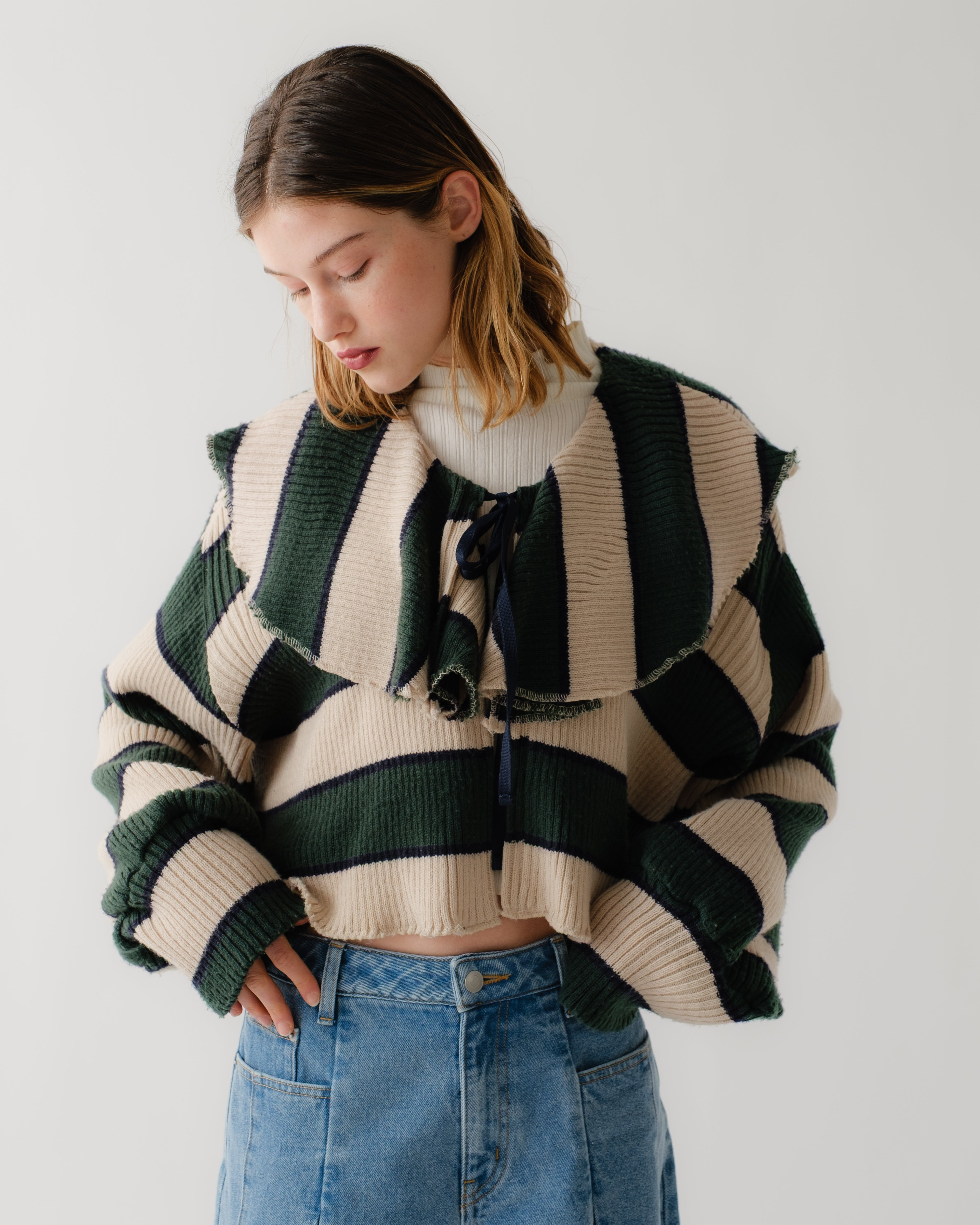 Border knit cardigan (Green)