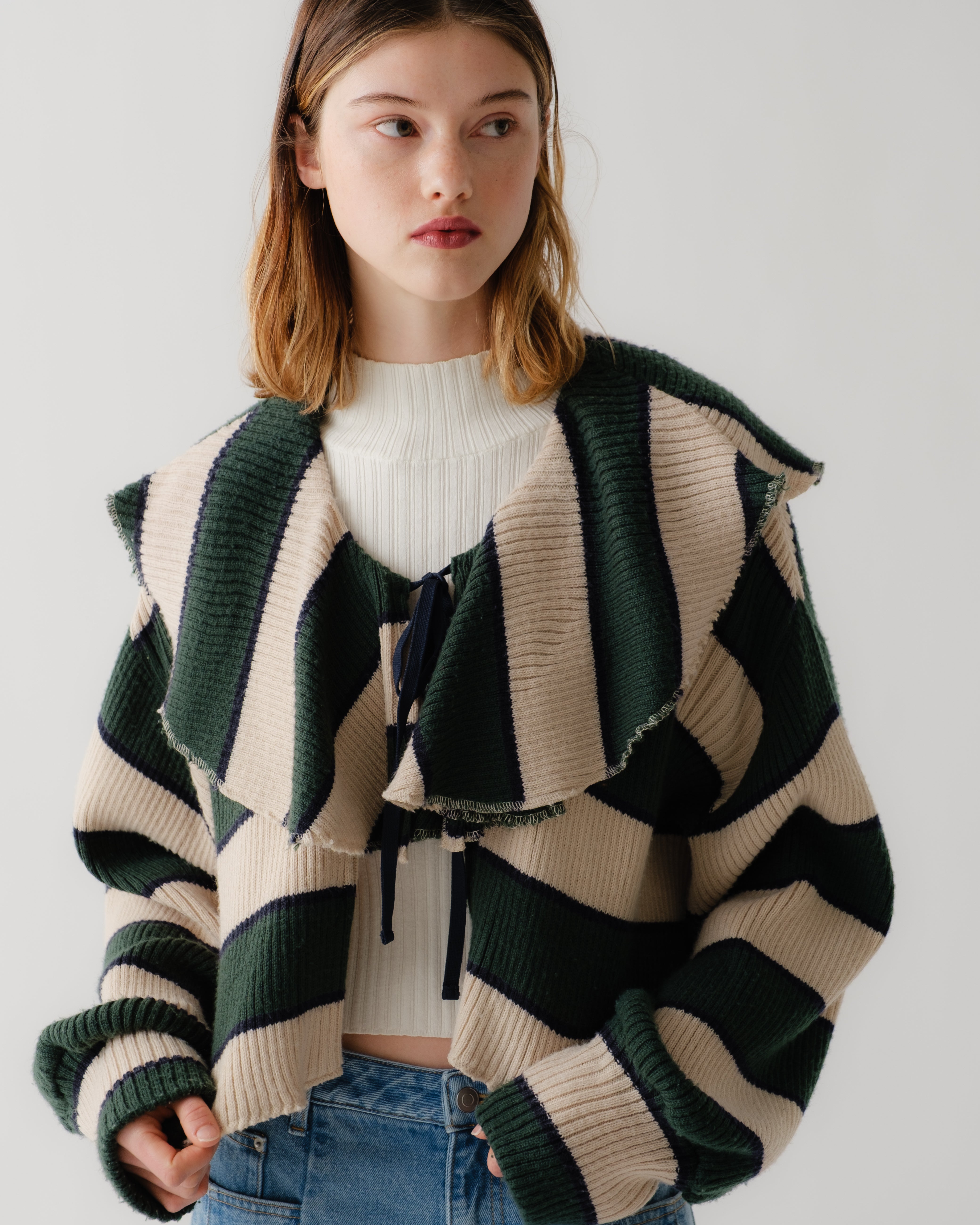 Border knit cardigan (Green)