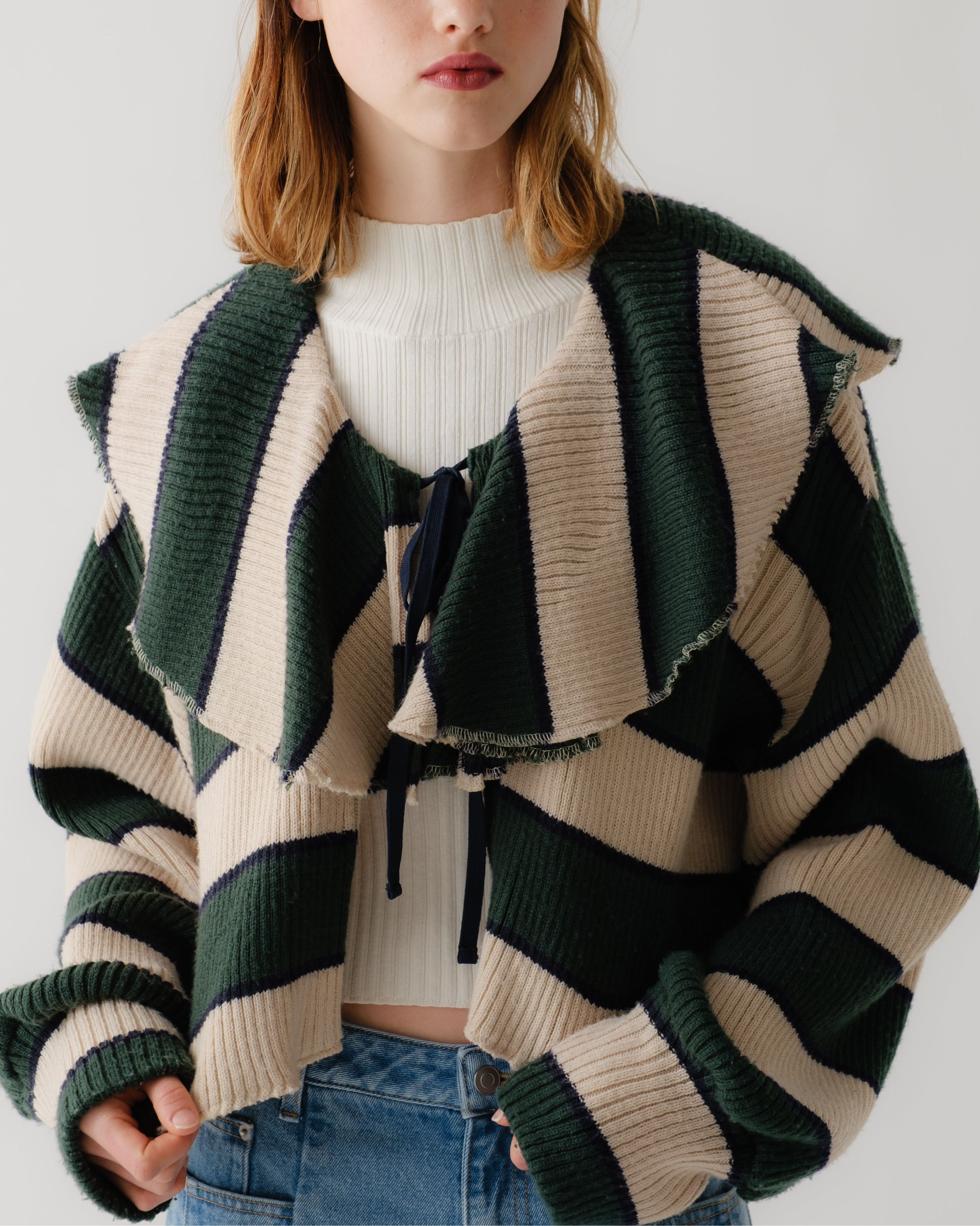 Border knit cardigan (Green)