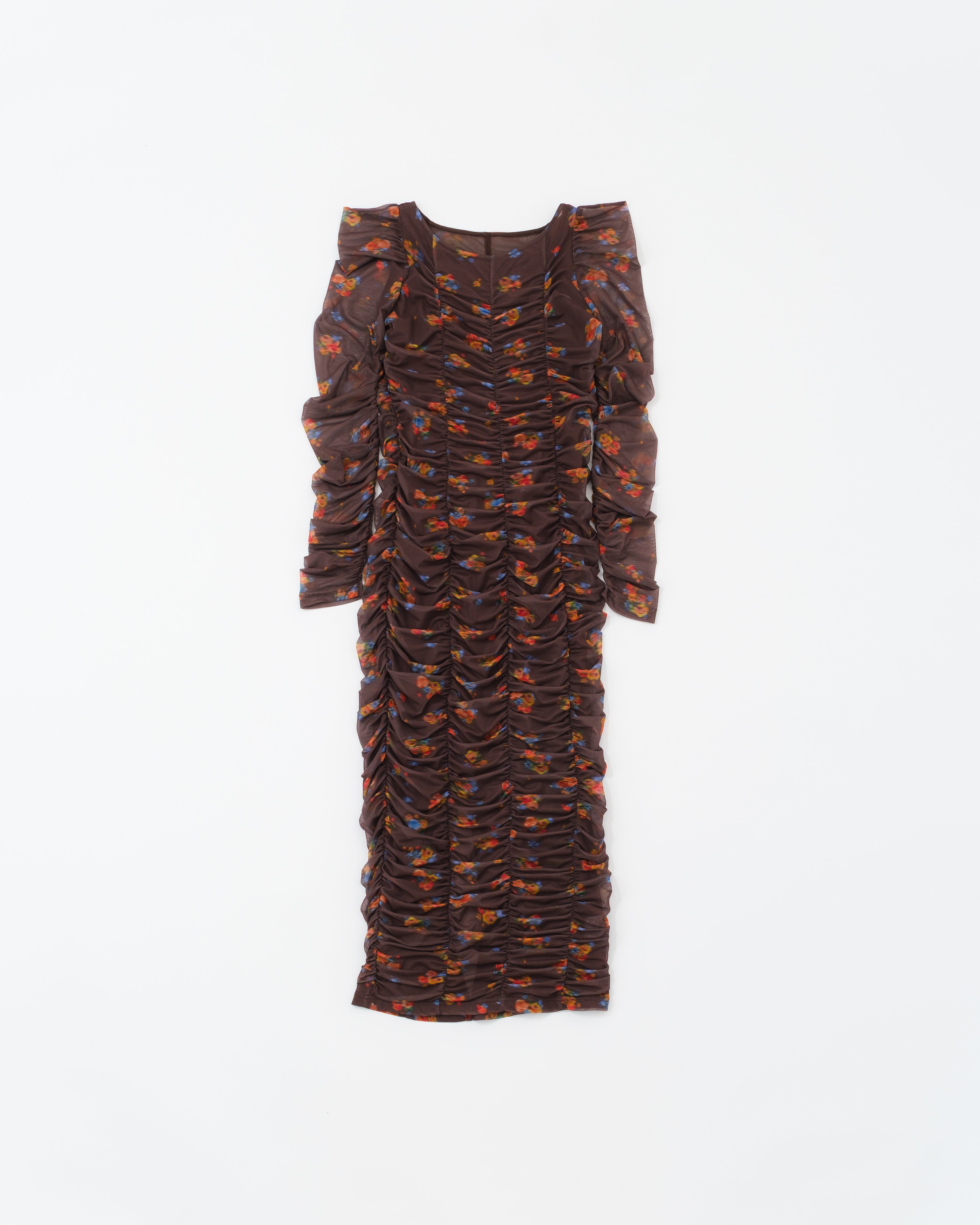 Brown bouquet gathered dress