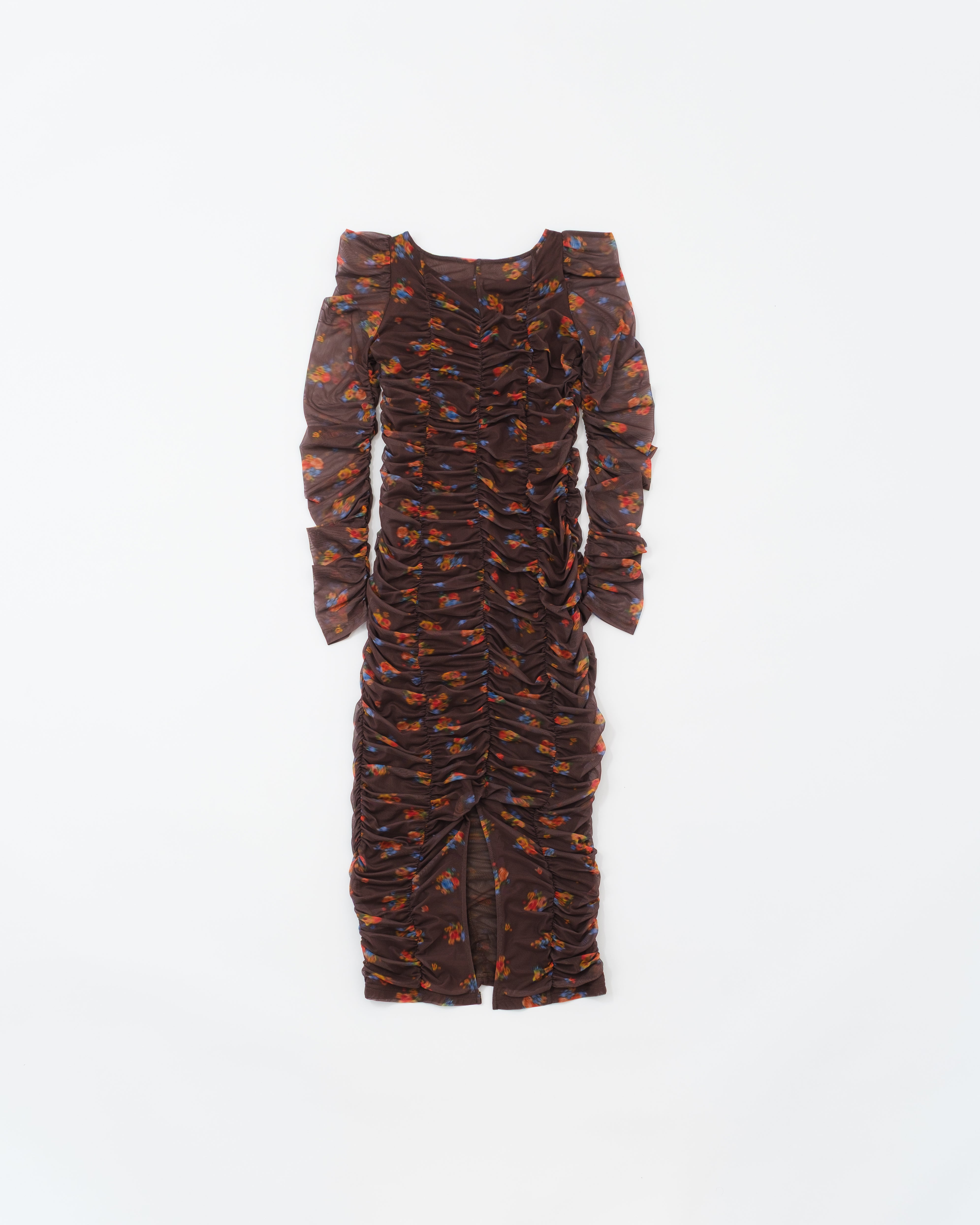 Brown bouquet gathered dress