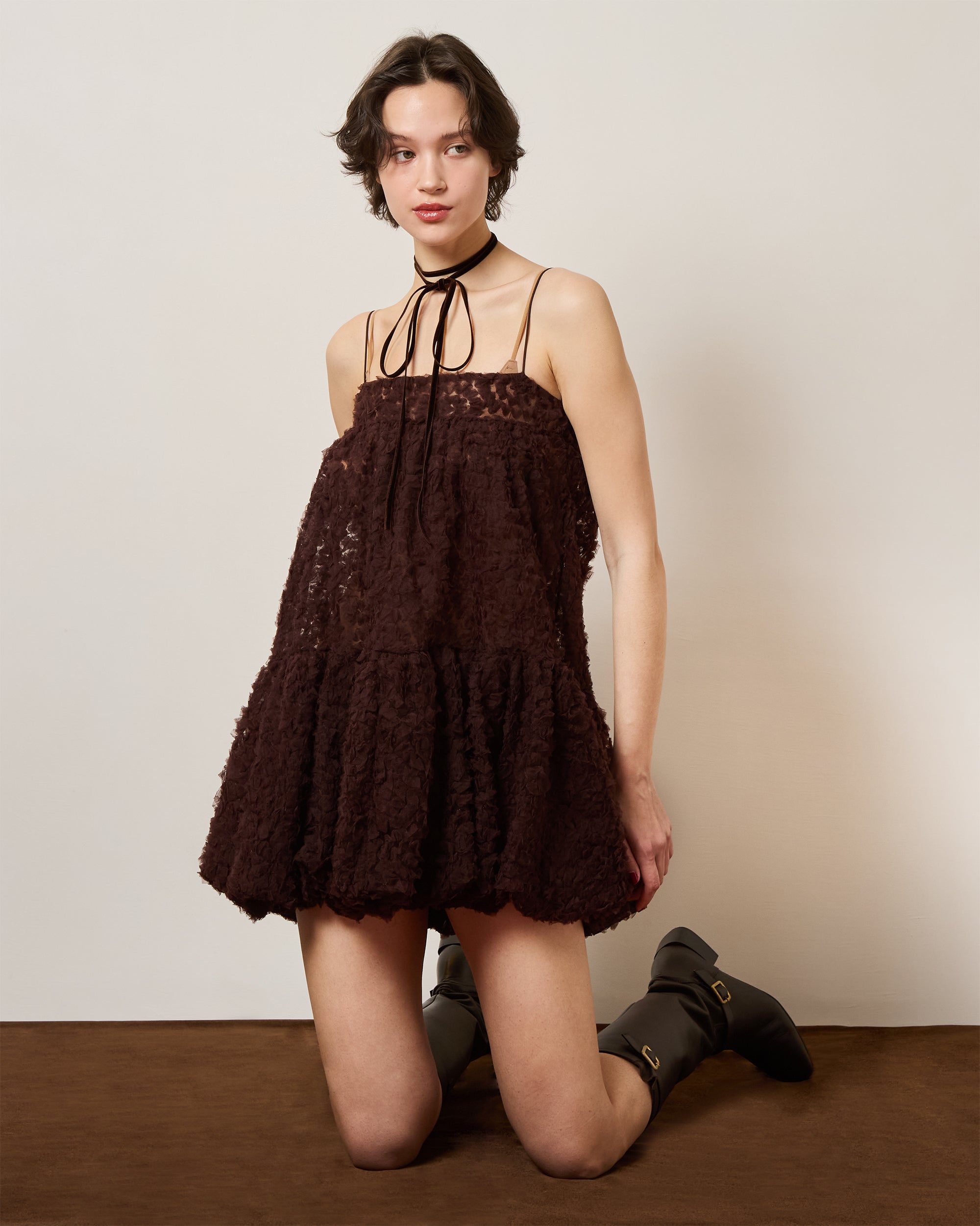 Tulle balloon tunic (brown)