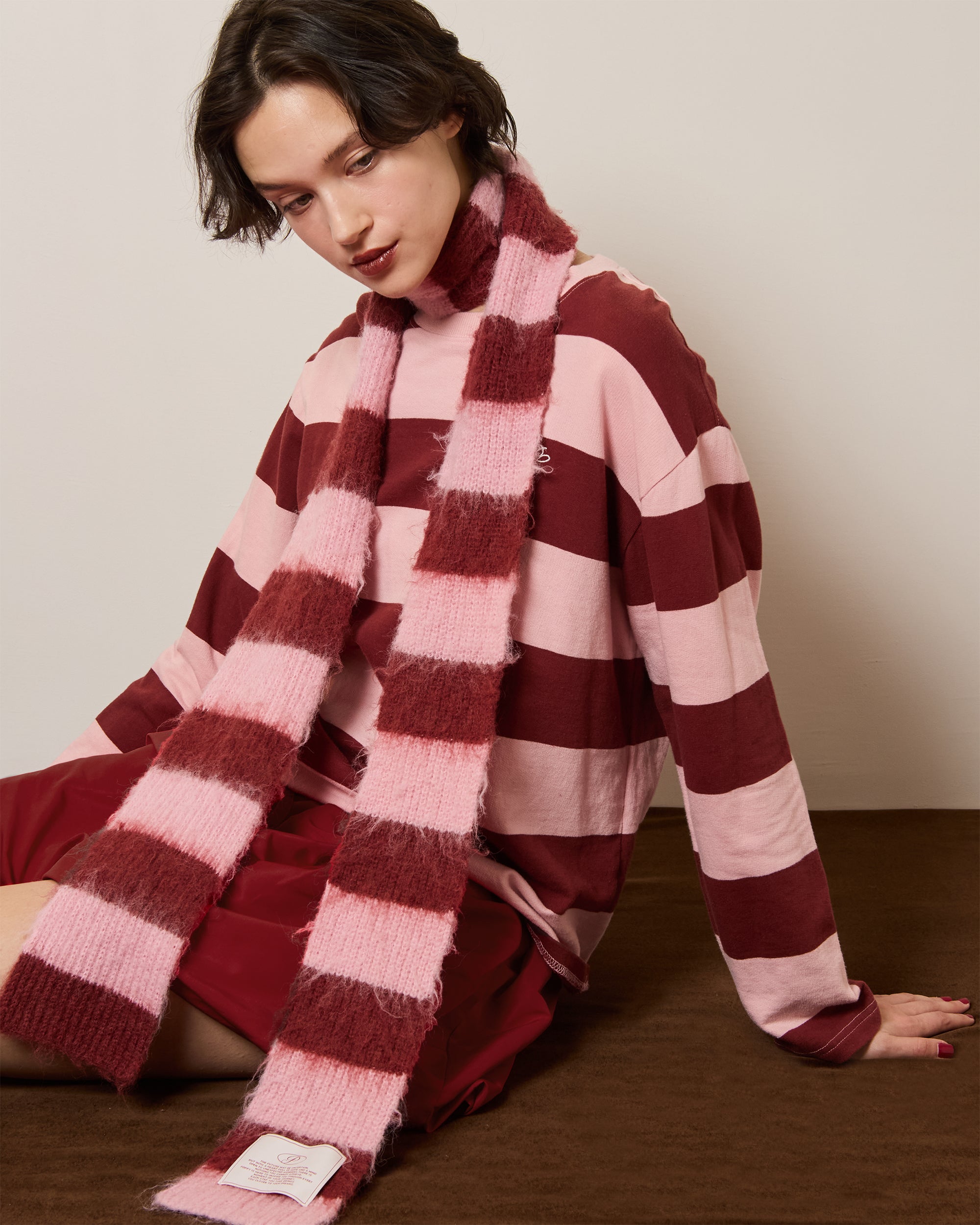 Border long t-shirt (pink/bordeaux)