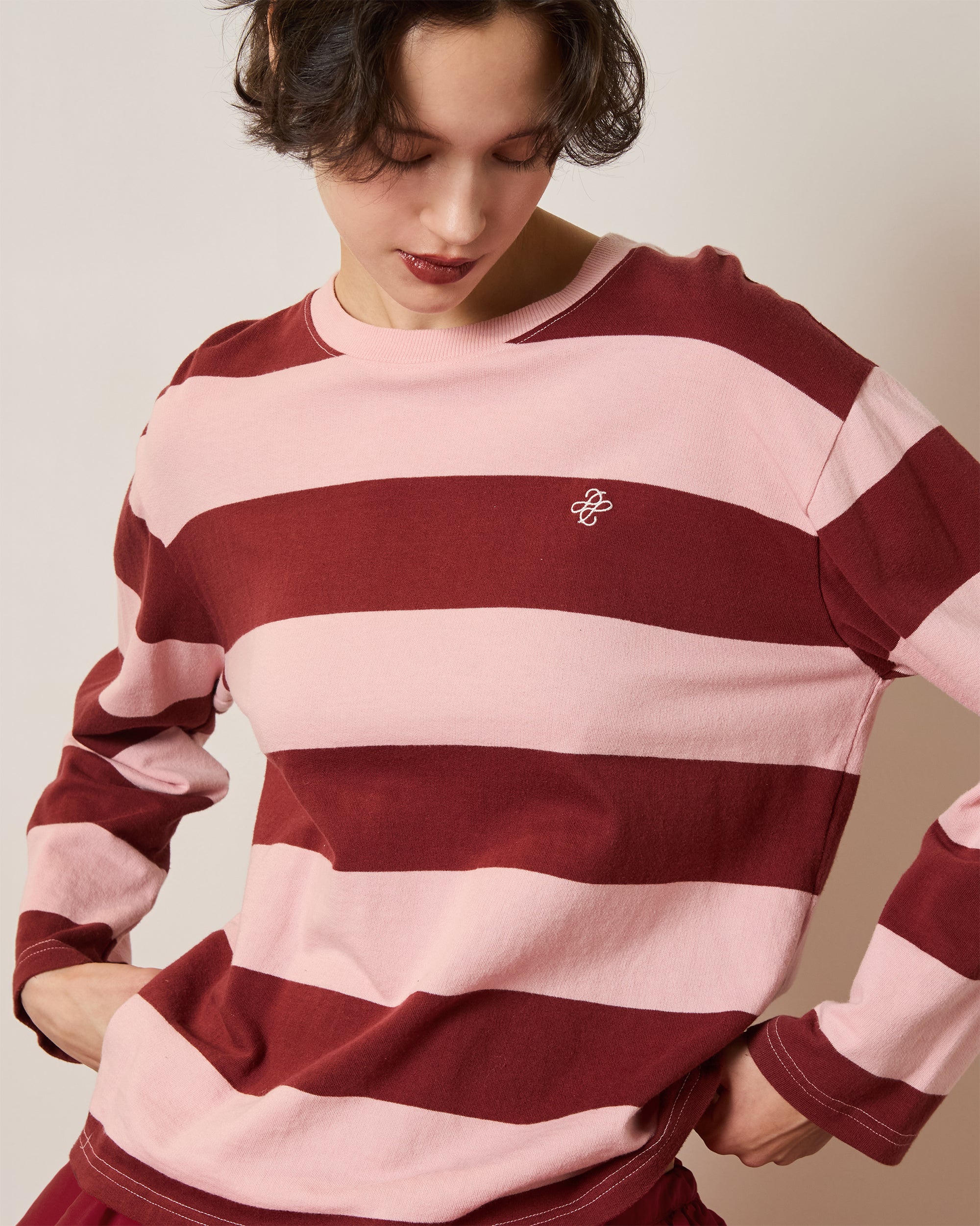 Border long t-shirt (pink/bordeaux)