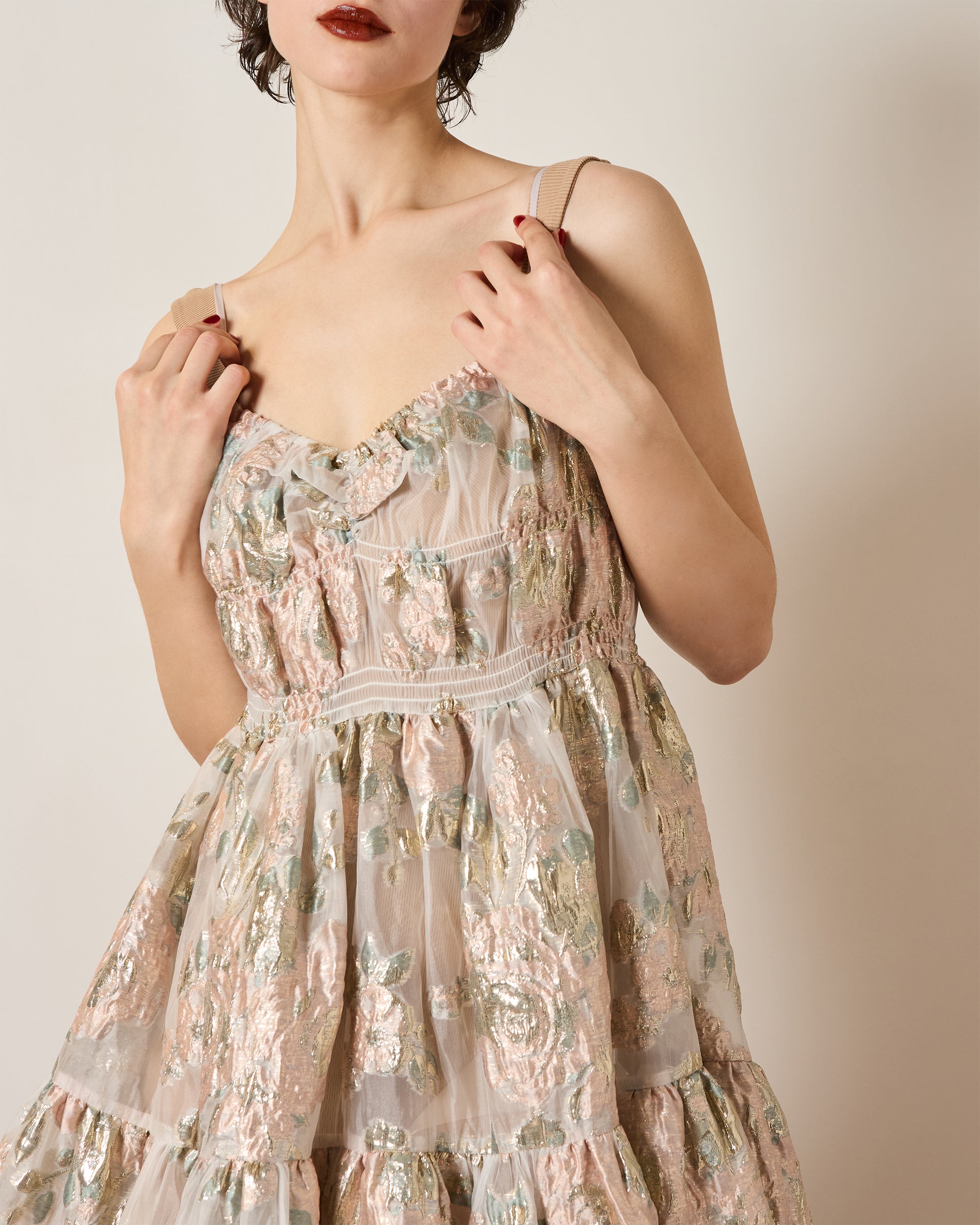 Pink gold jacquard cami dress