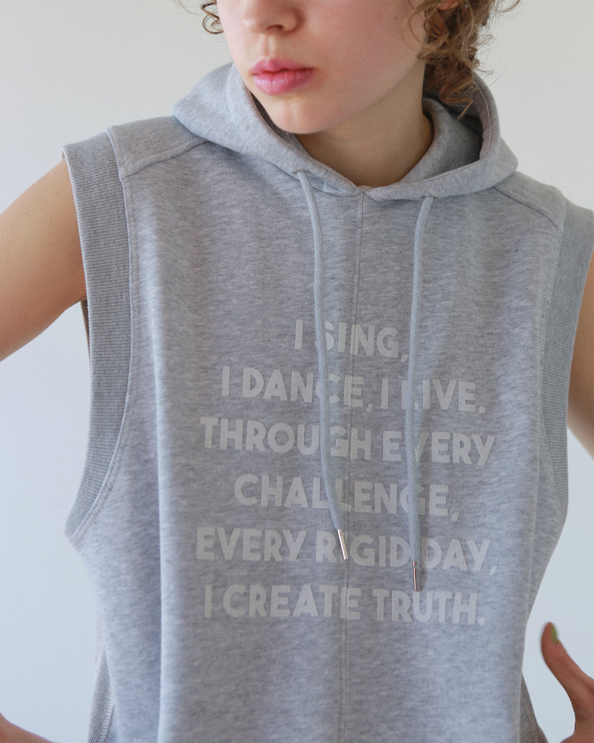 Flocky asymmetric hoodie vest