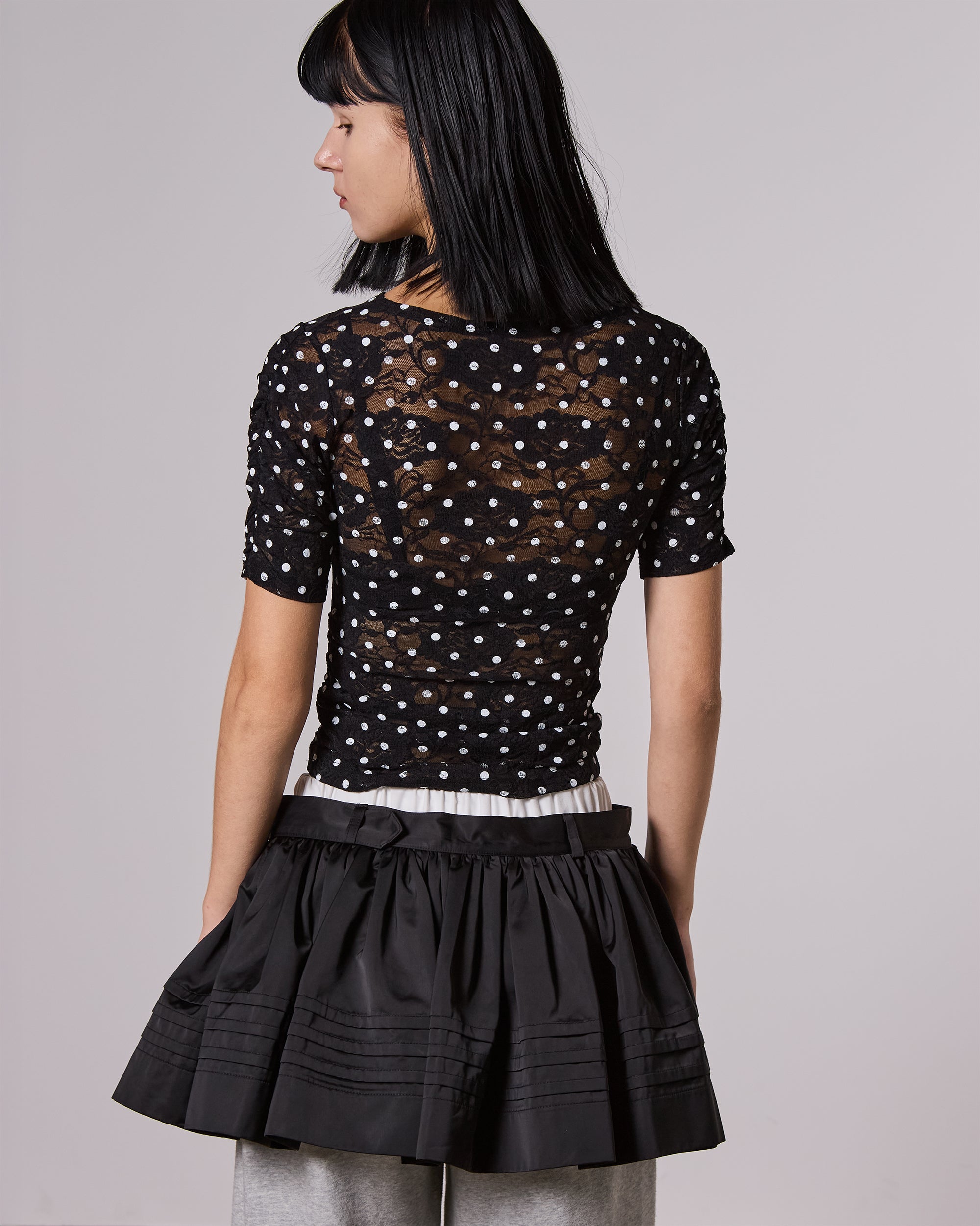 Dot lace gathered top