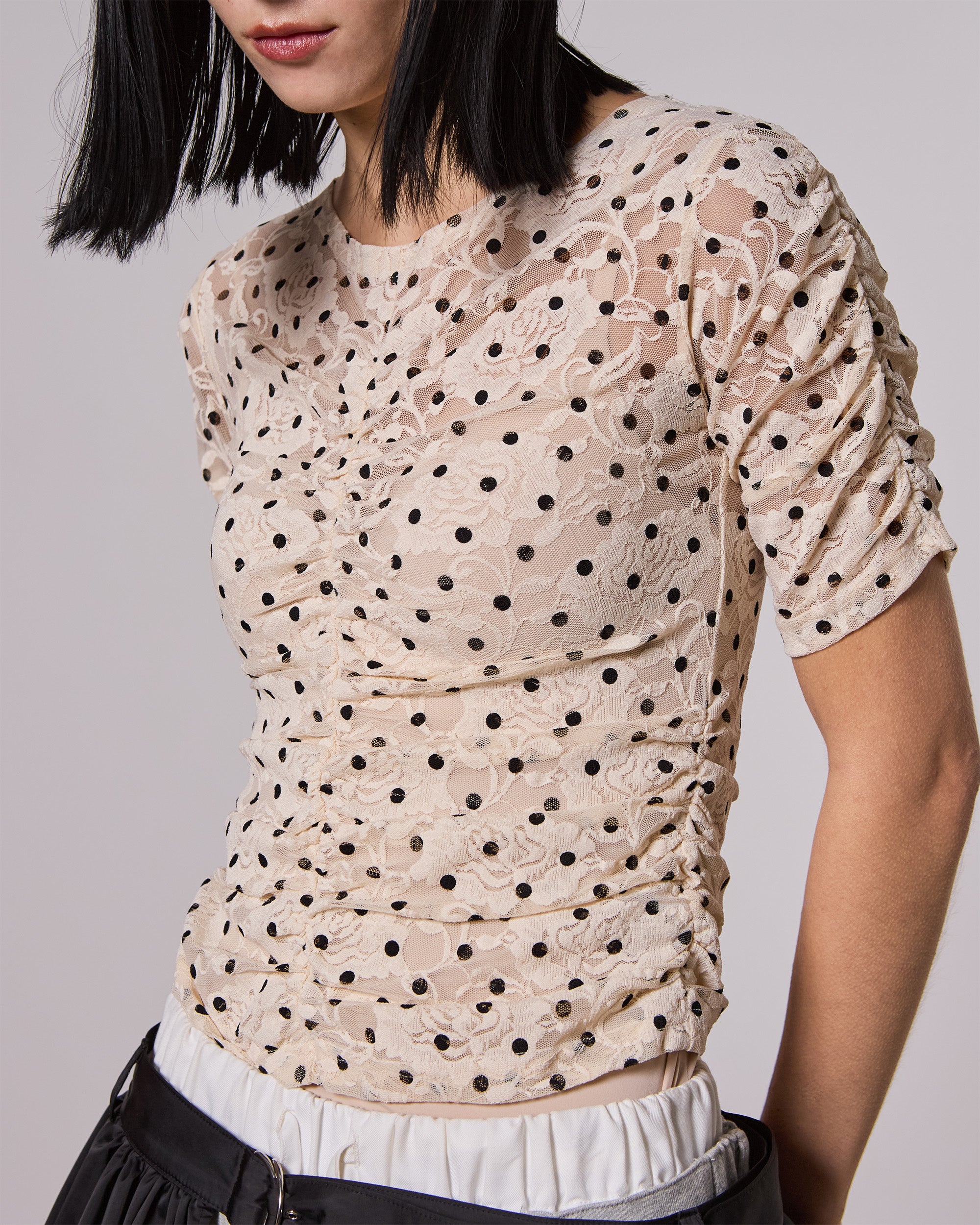 Dot lace gathered top