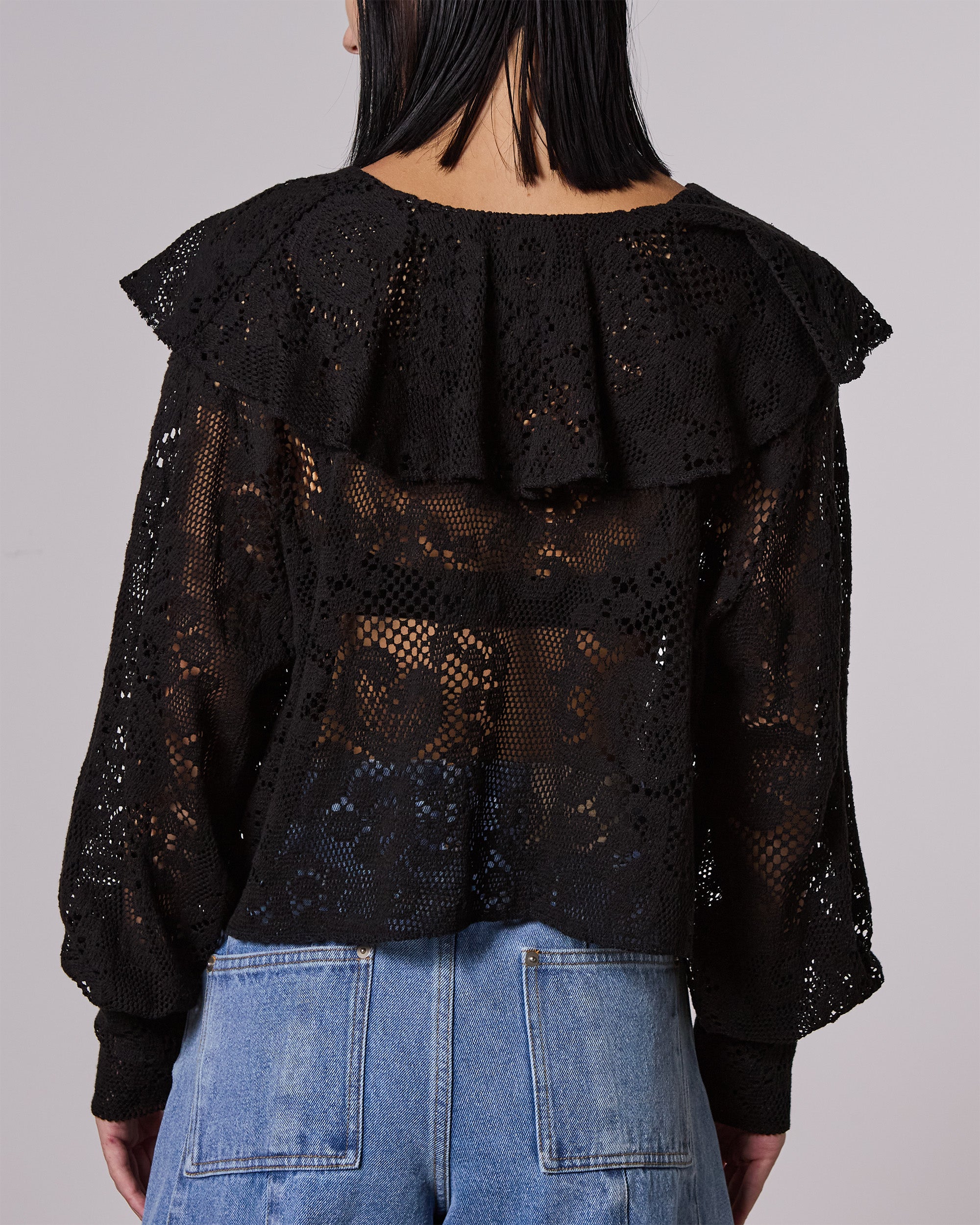 Lace ruffle cardigan (black)