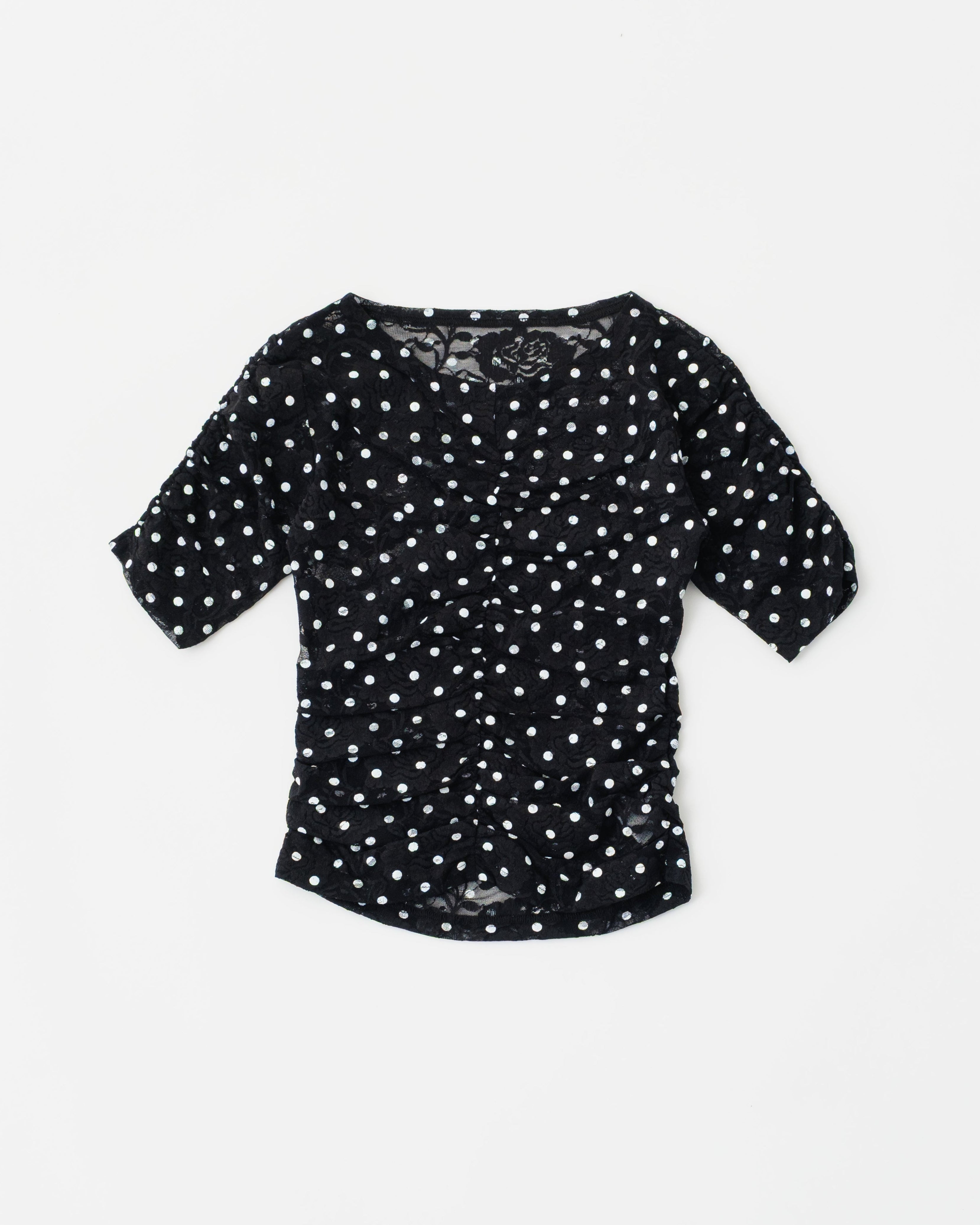 Dot lace gathered top