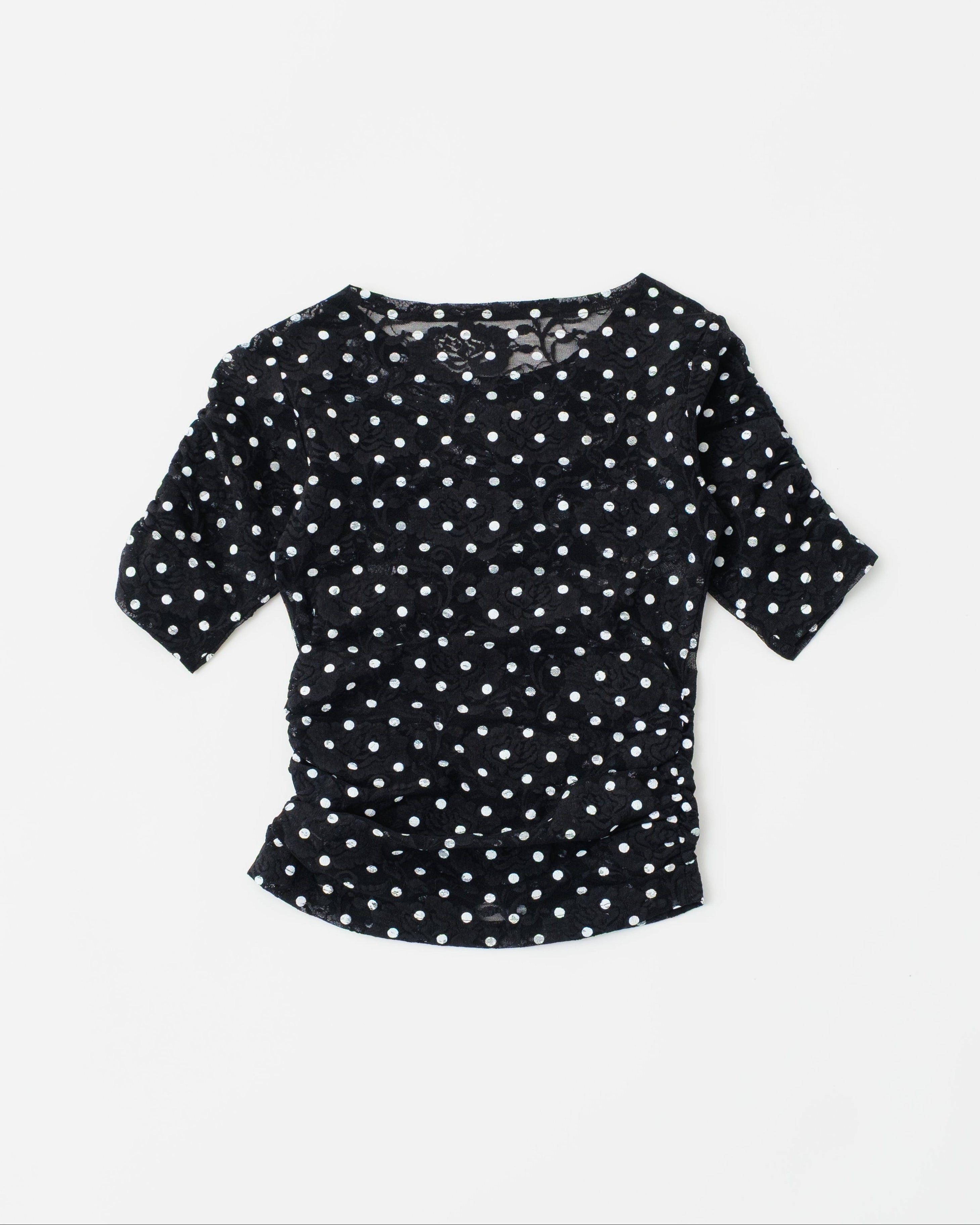POPPY ドットレーストップス Dot lace gathered top