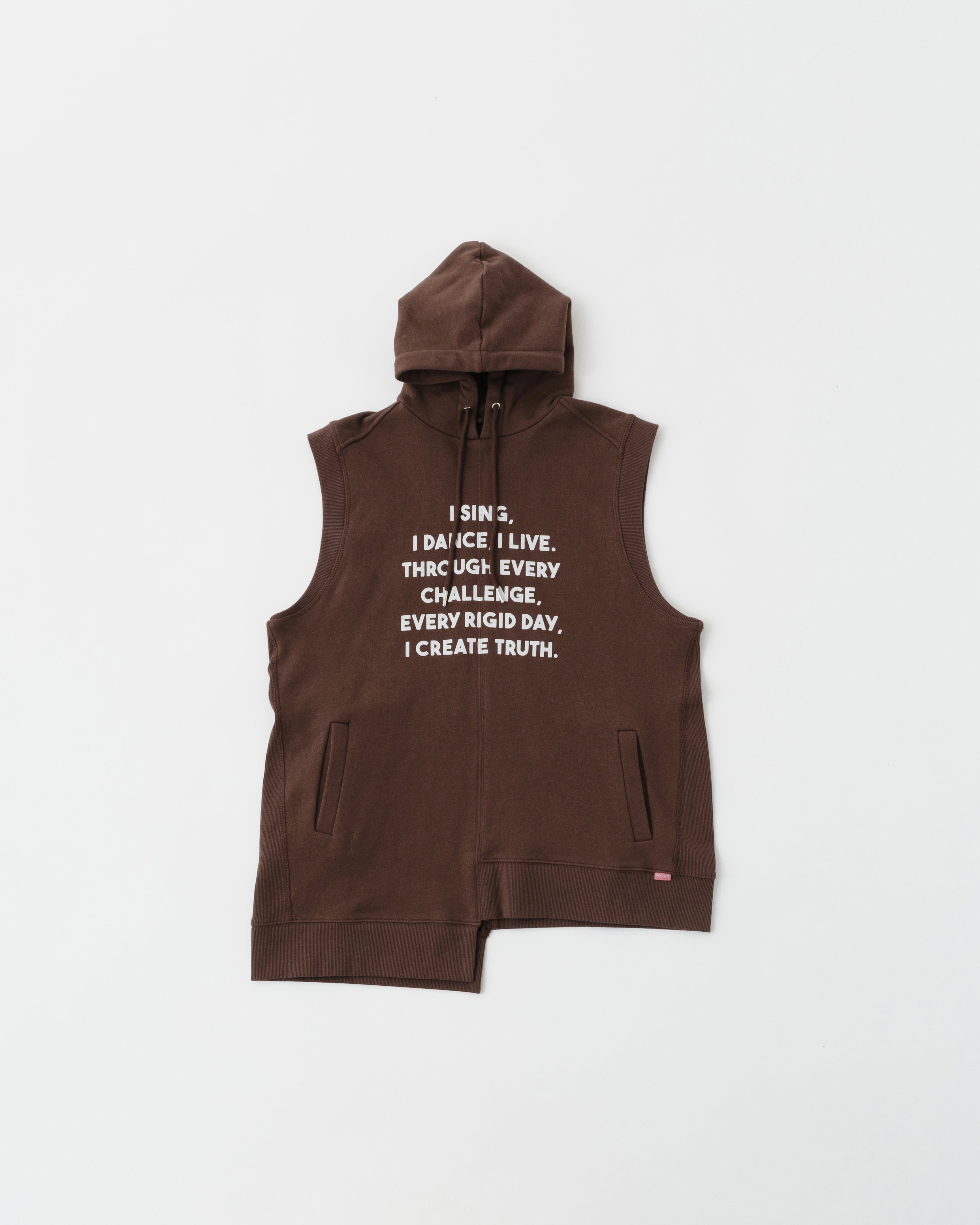 Flocky asymmetric hoodie vest