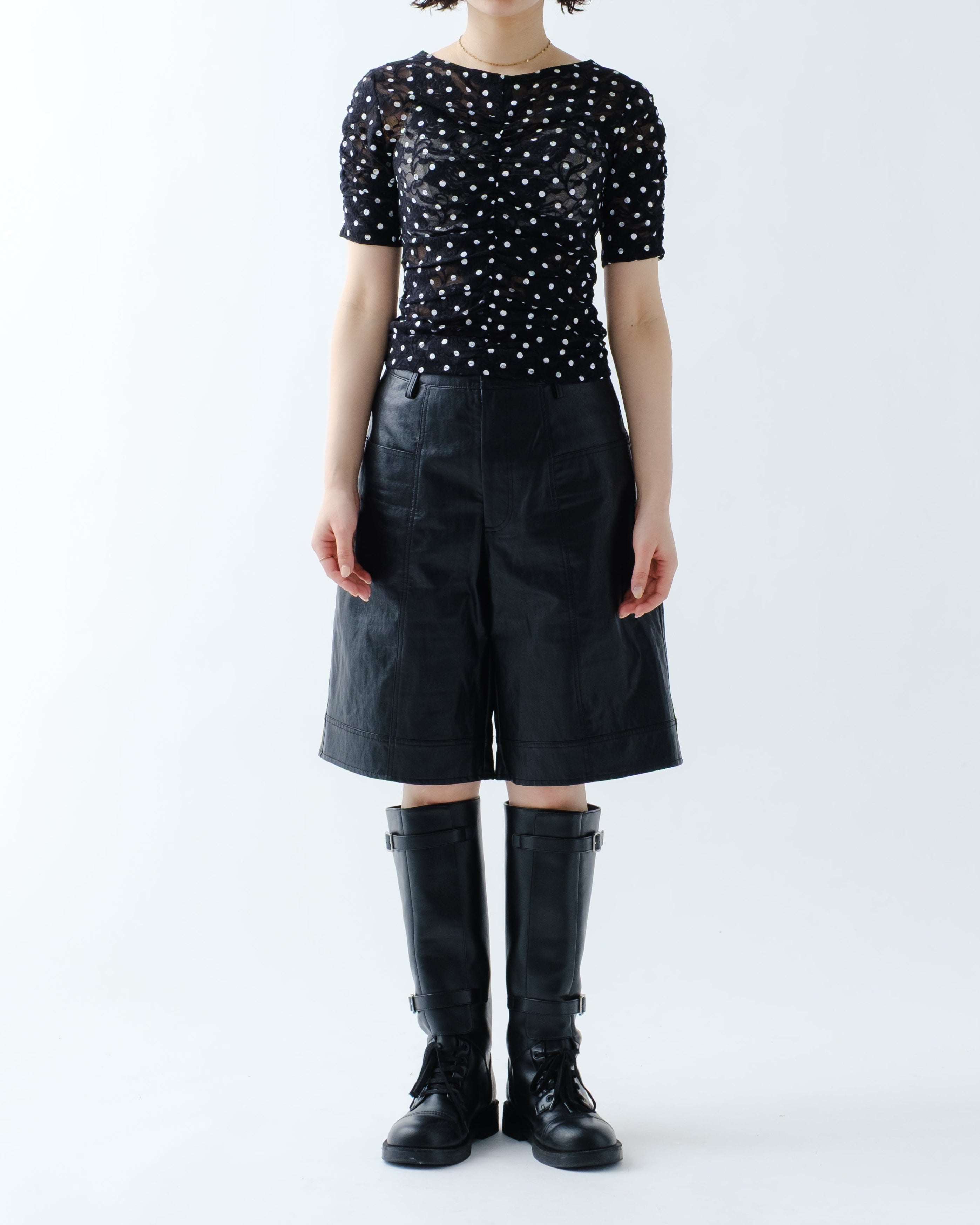 LEATHER-LIKE HALF PANTS