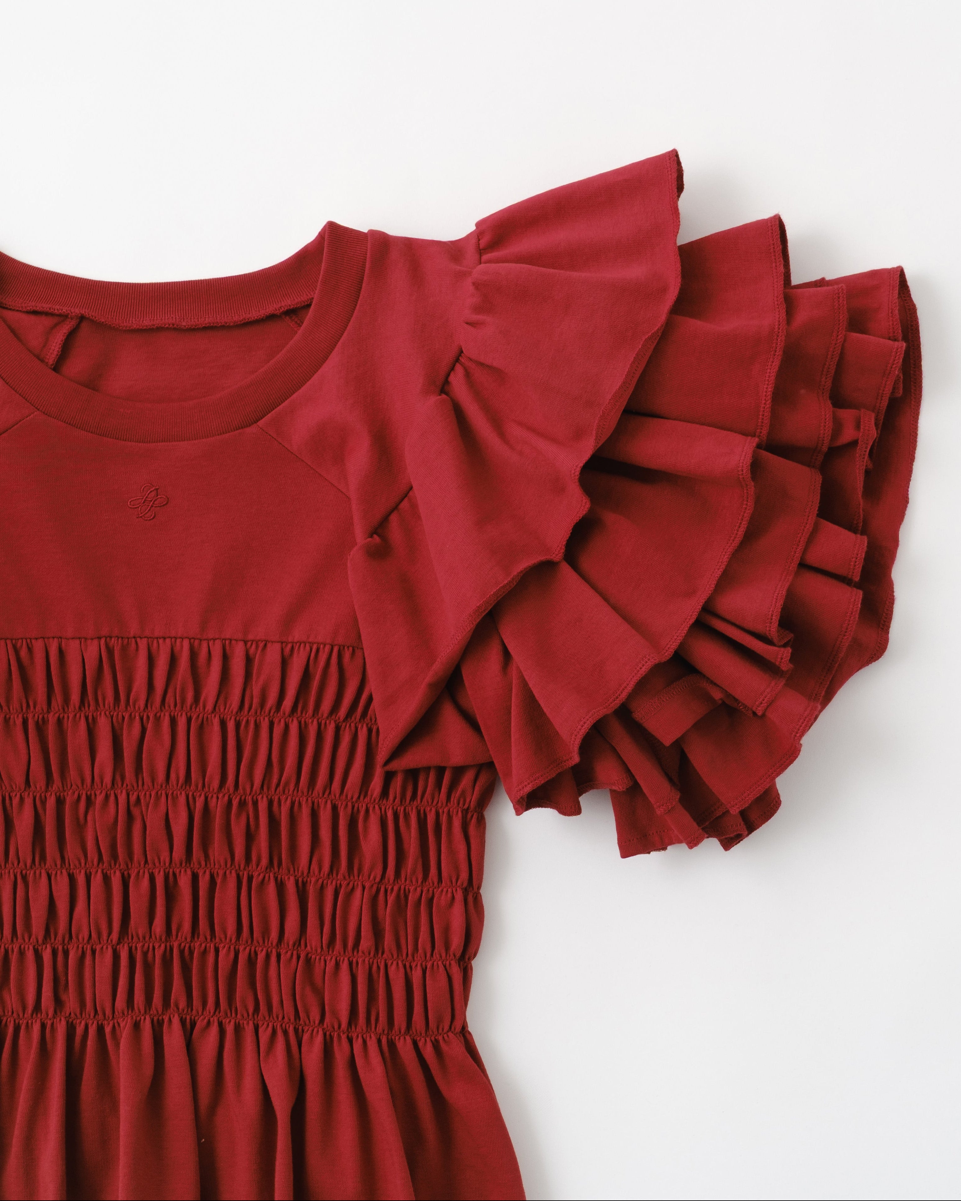 TIERED FRILL SLEEVE SHIRRING T-SHIRT