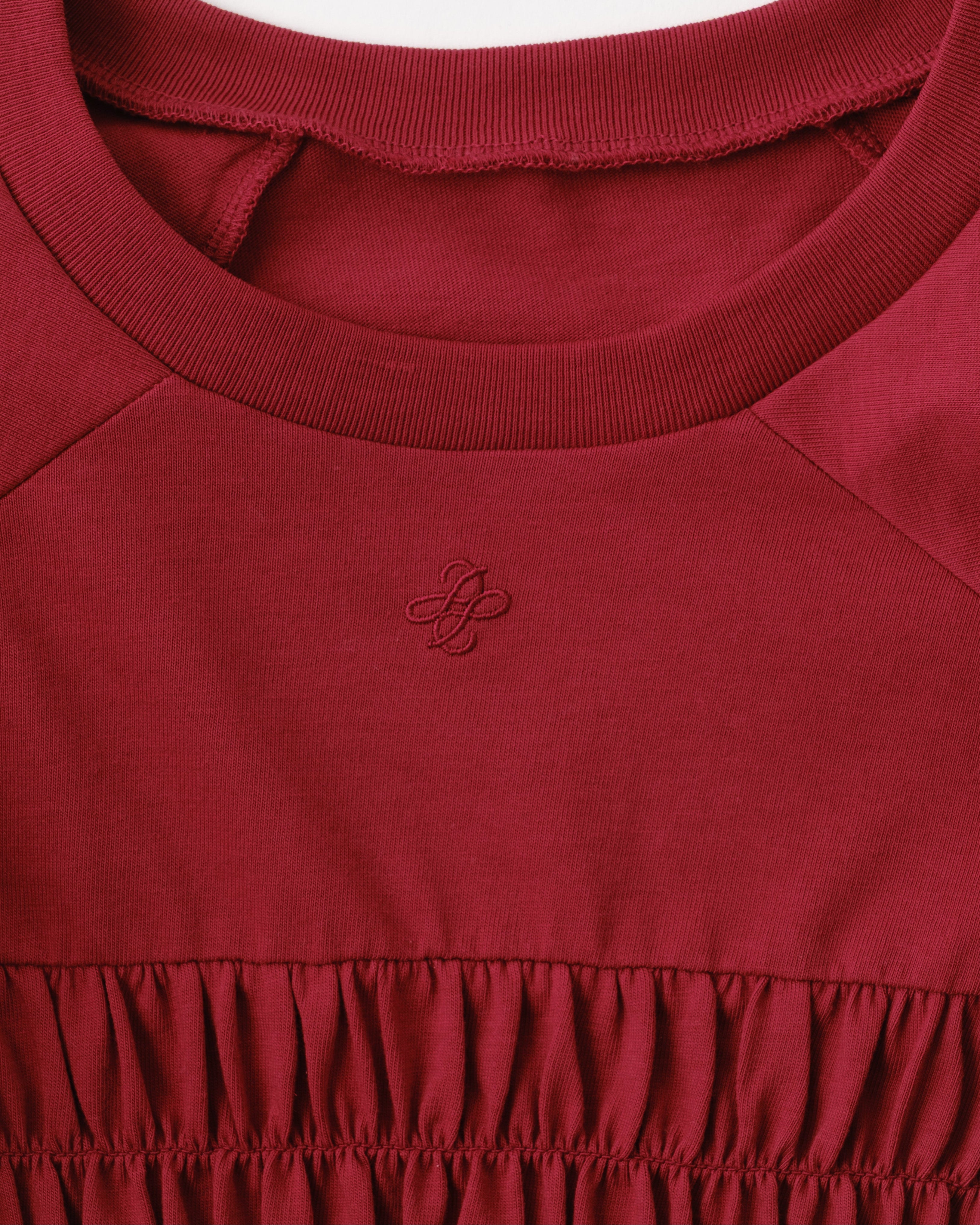 TIERED FRILL SLEEVE SHIRRING T-SHIRT