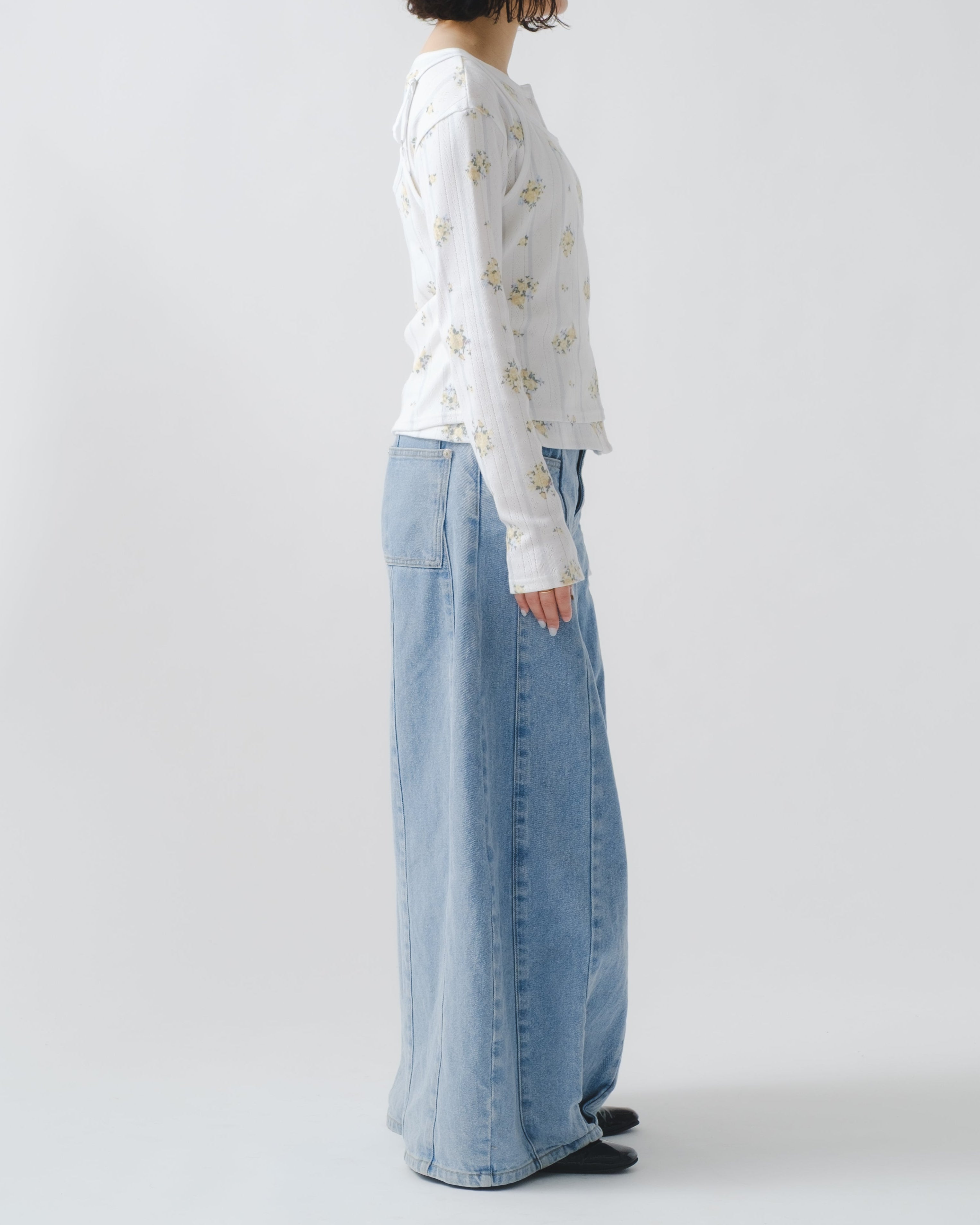 Pleated balloon denim pants