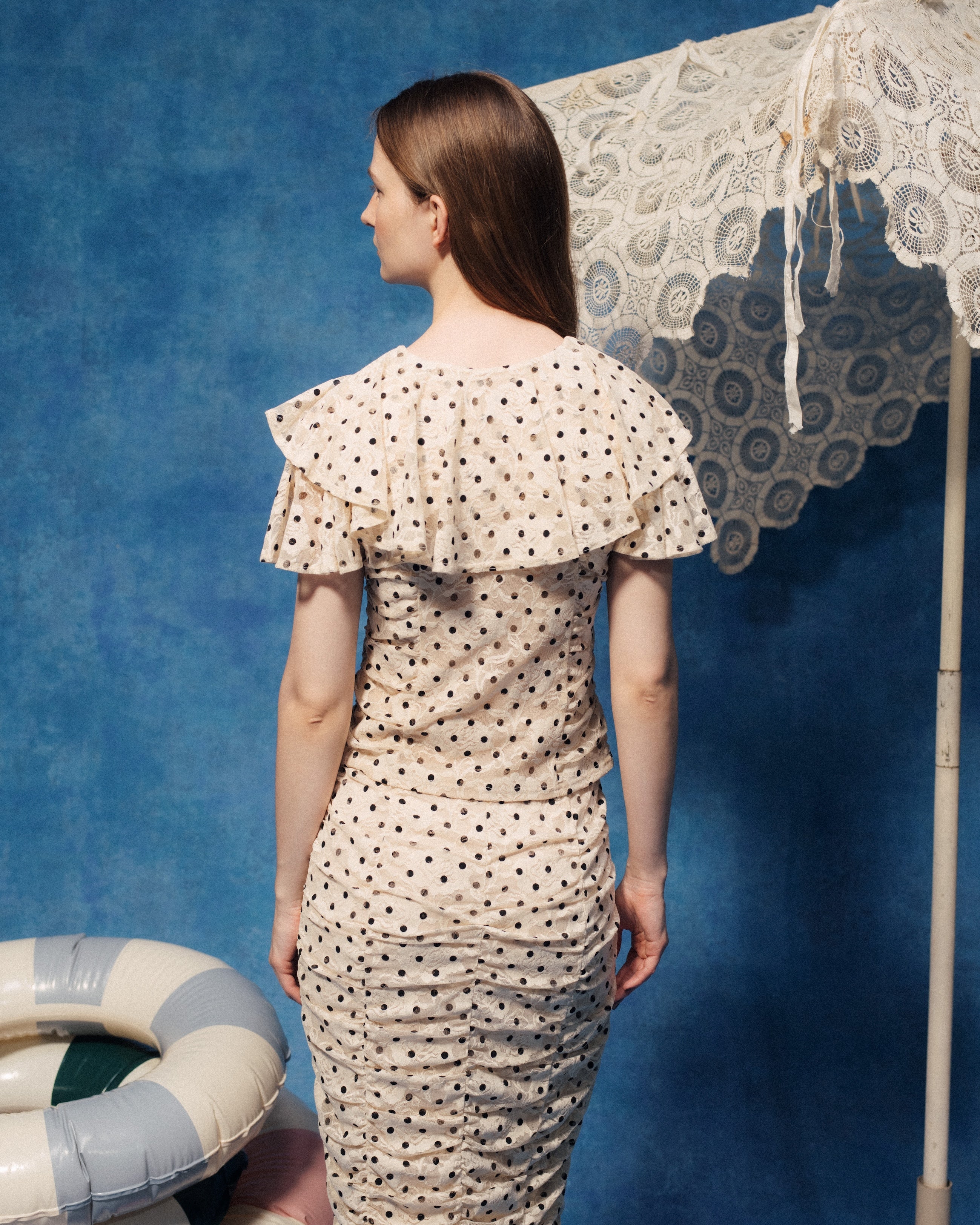 Ruffle dot lace top