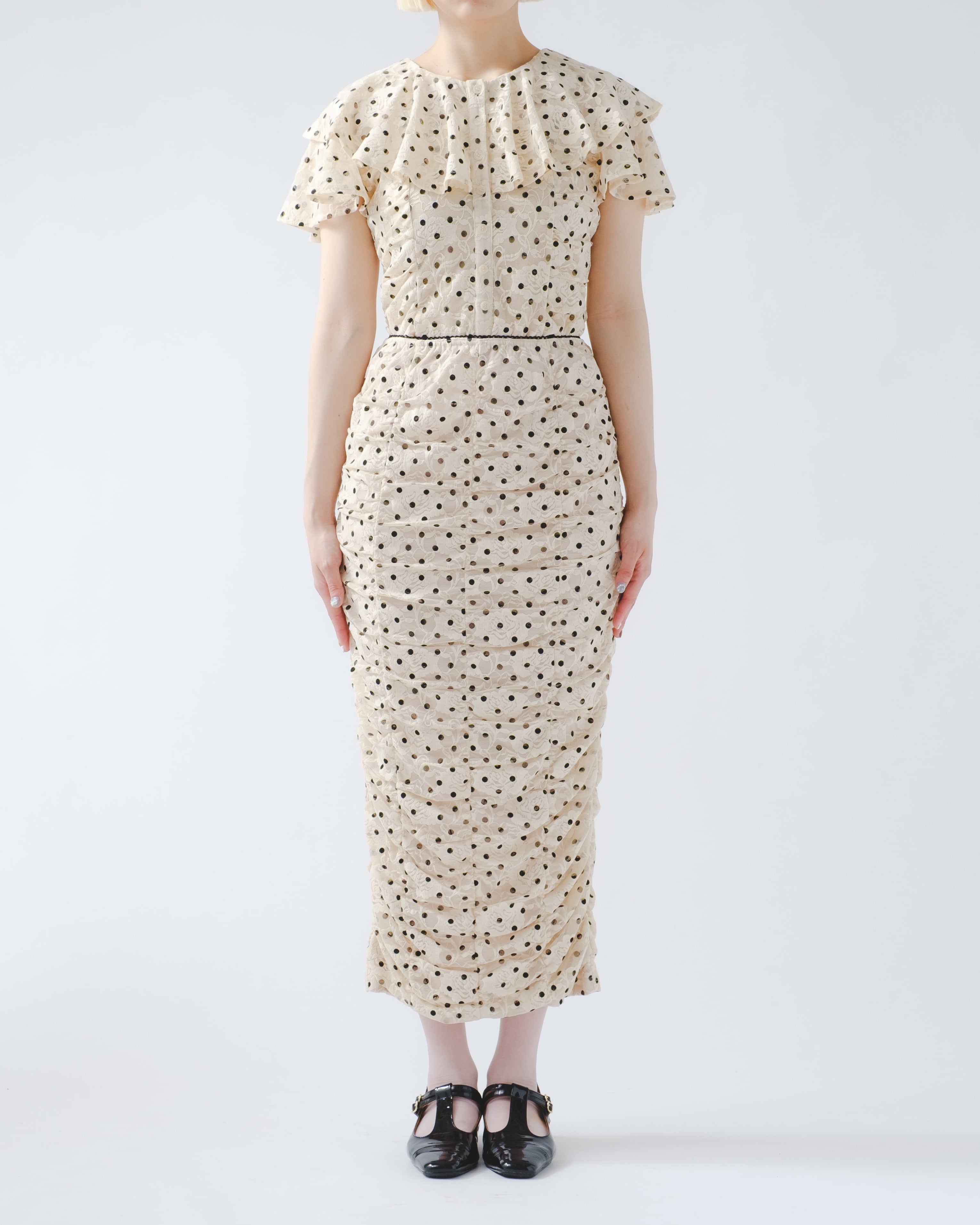 Gathered dot lace skirt