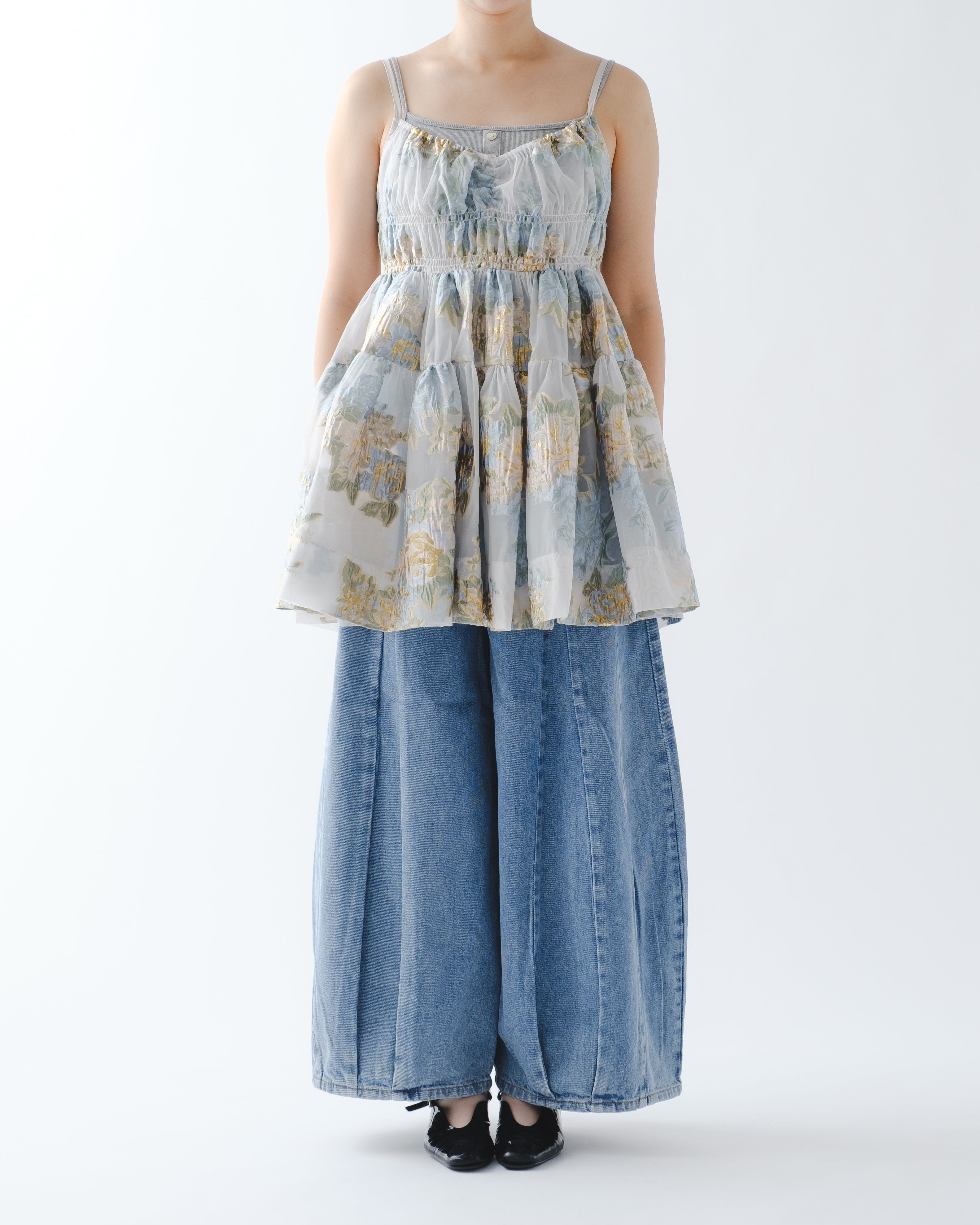 【POPPY】JACQUARD FLARE CAMI TUNIC Gold jacquard flare tunic