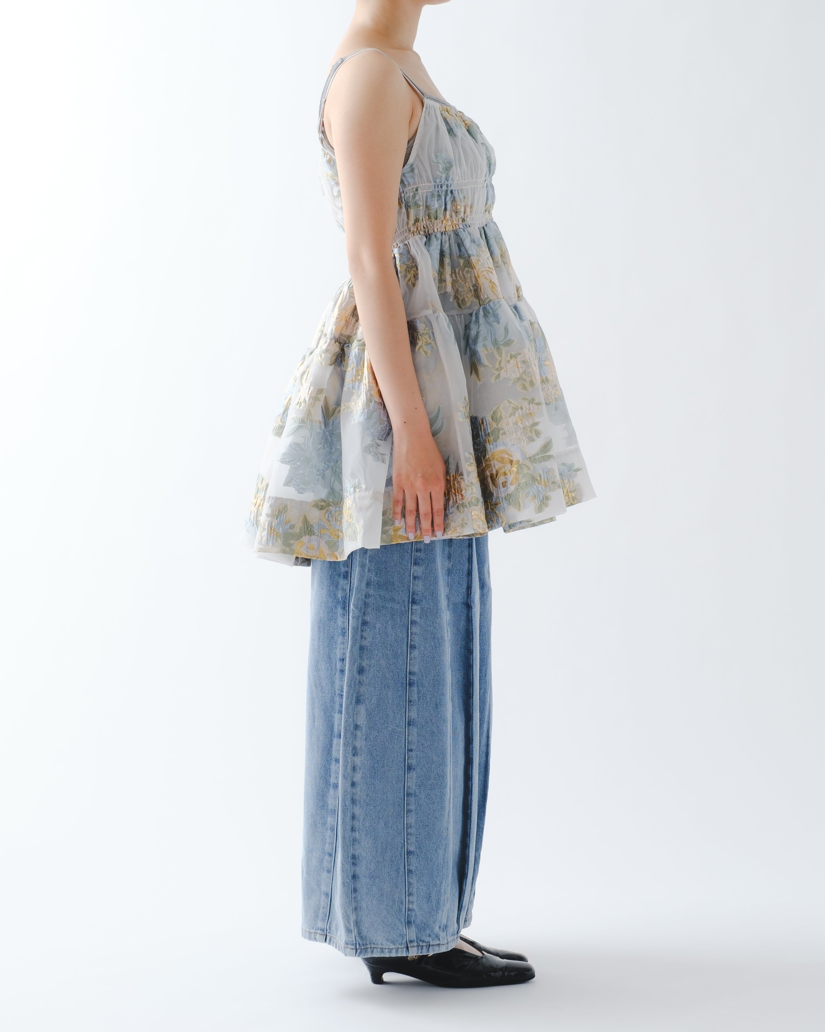 Gold jacquard flare tunic