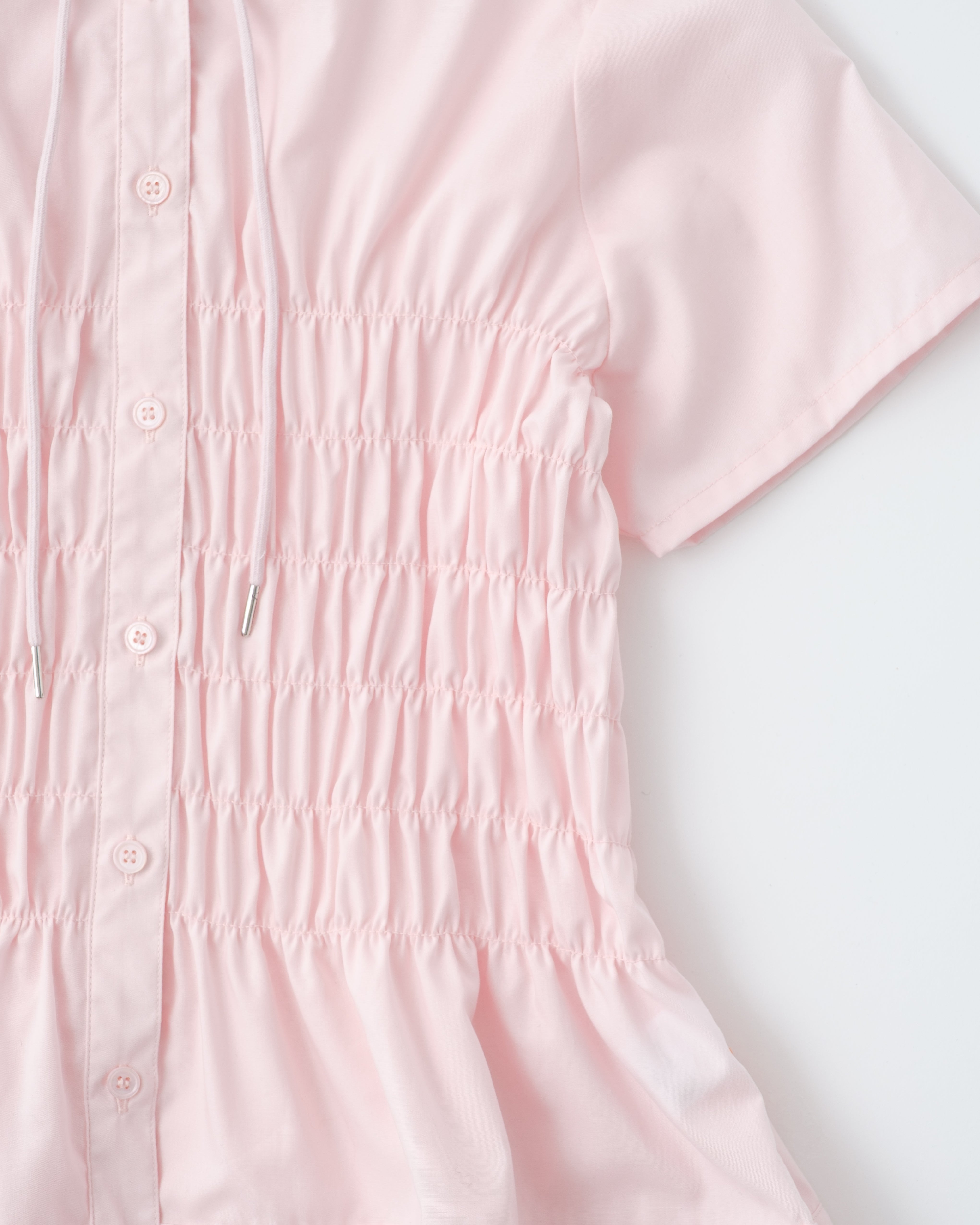 Short sleeve shirring hoodie shirt