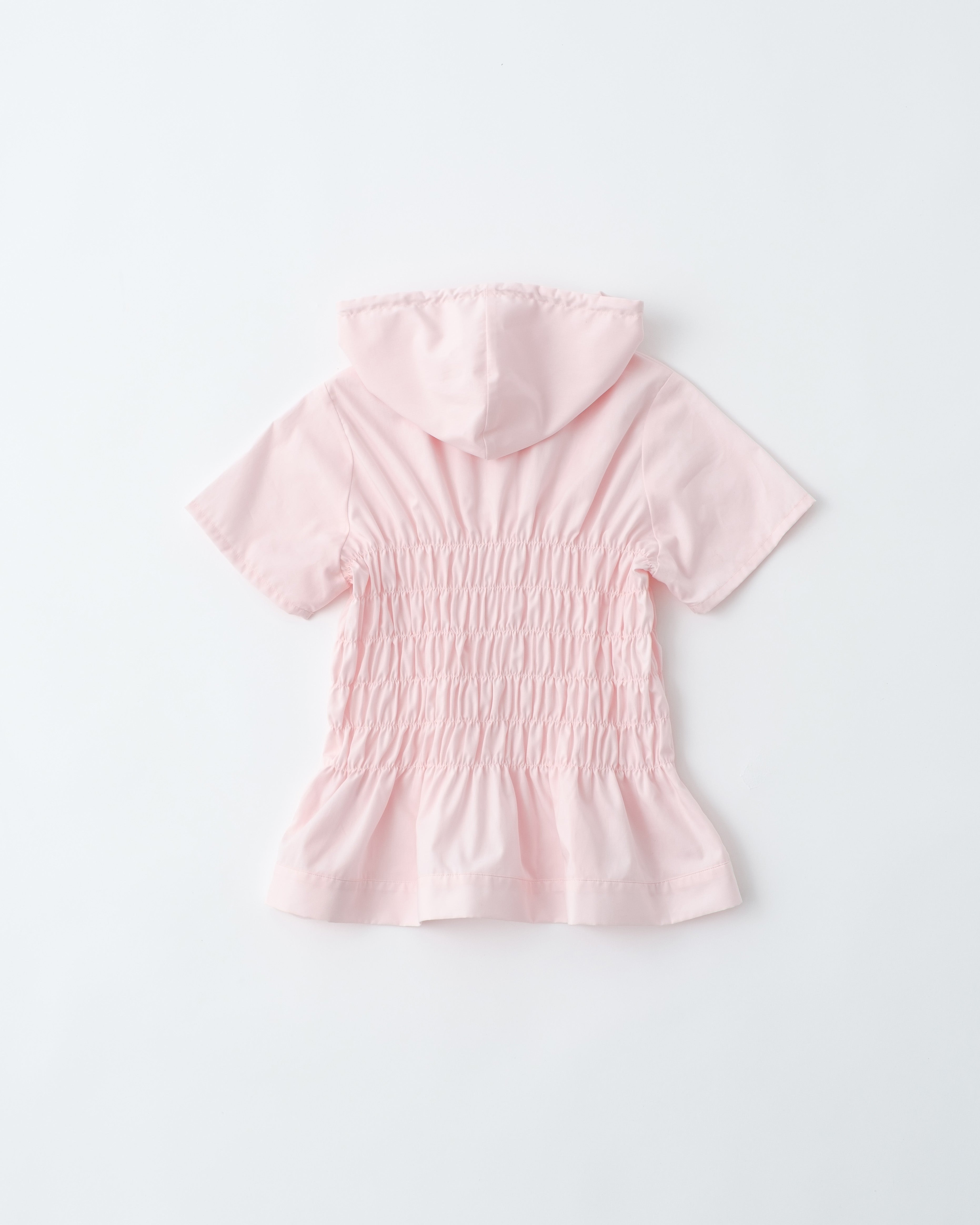 Short sleeve shirring hoodie shirt