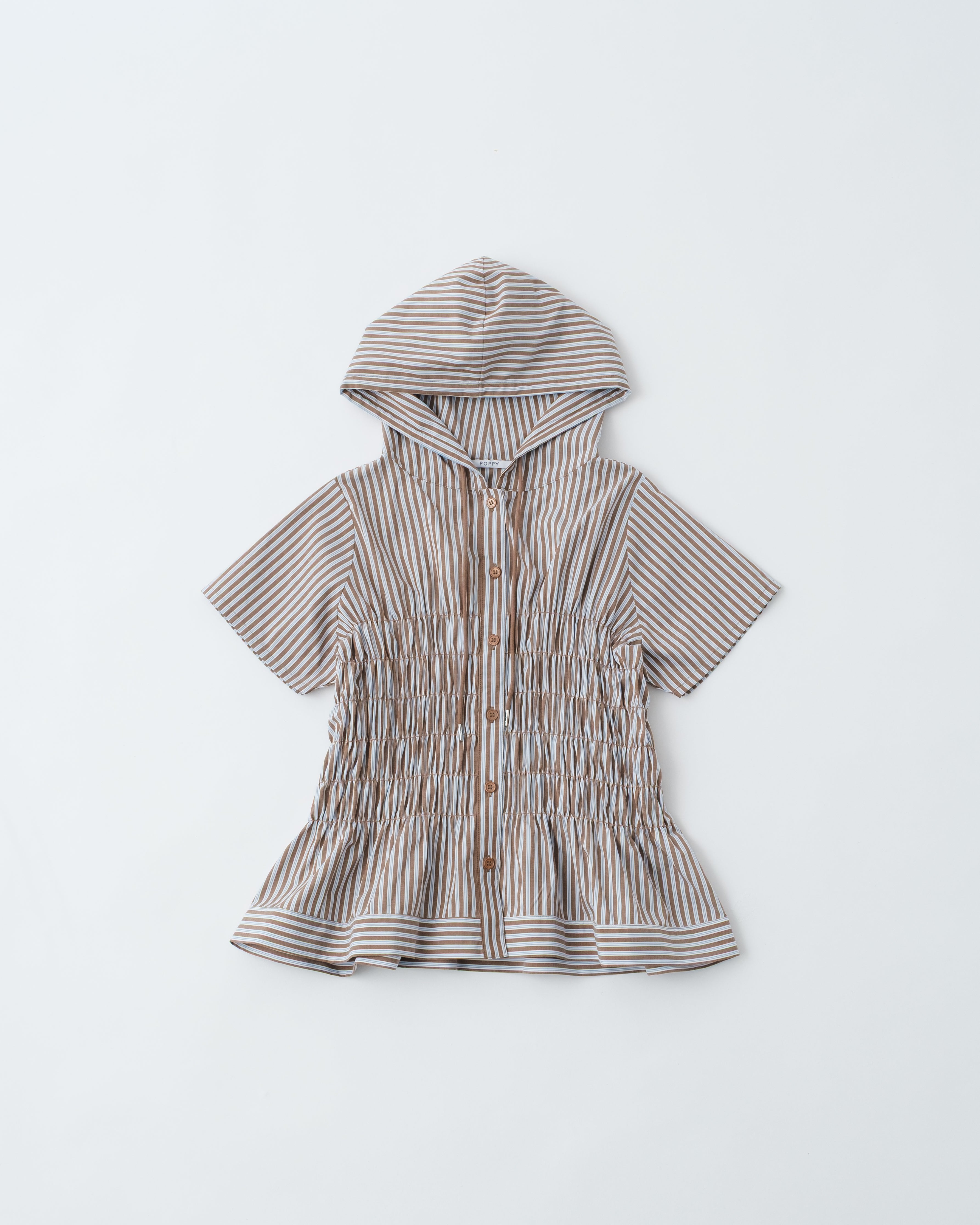 Short sleeve shirring hoodie shirt