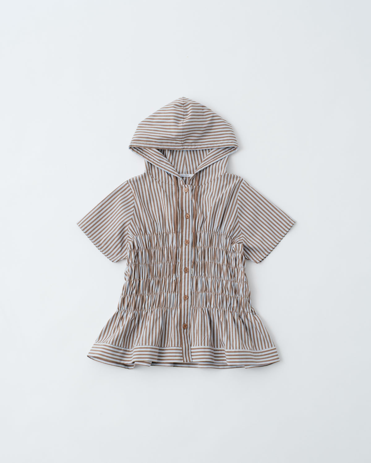 Short sleeve shirring hoodie shirt