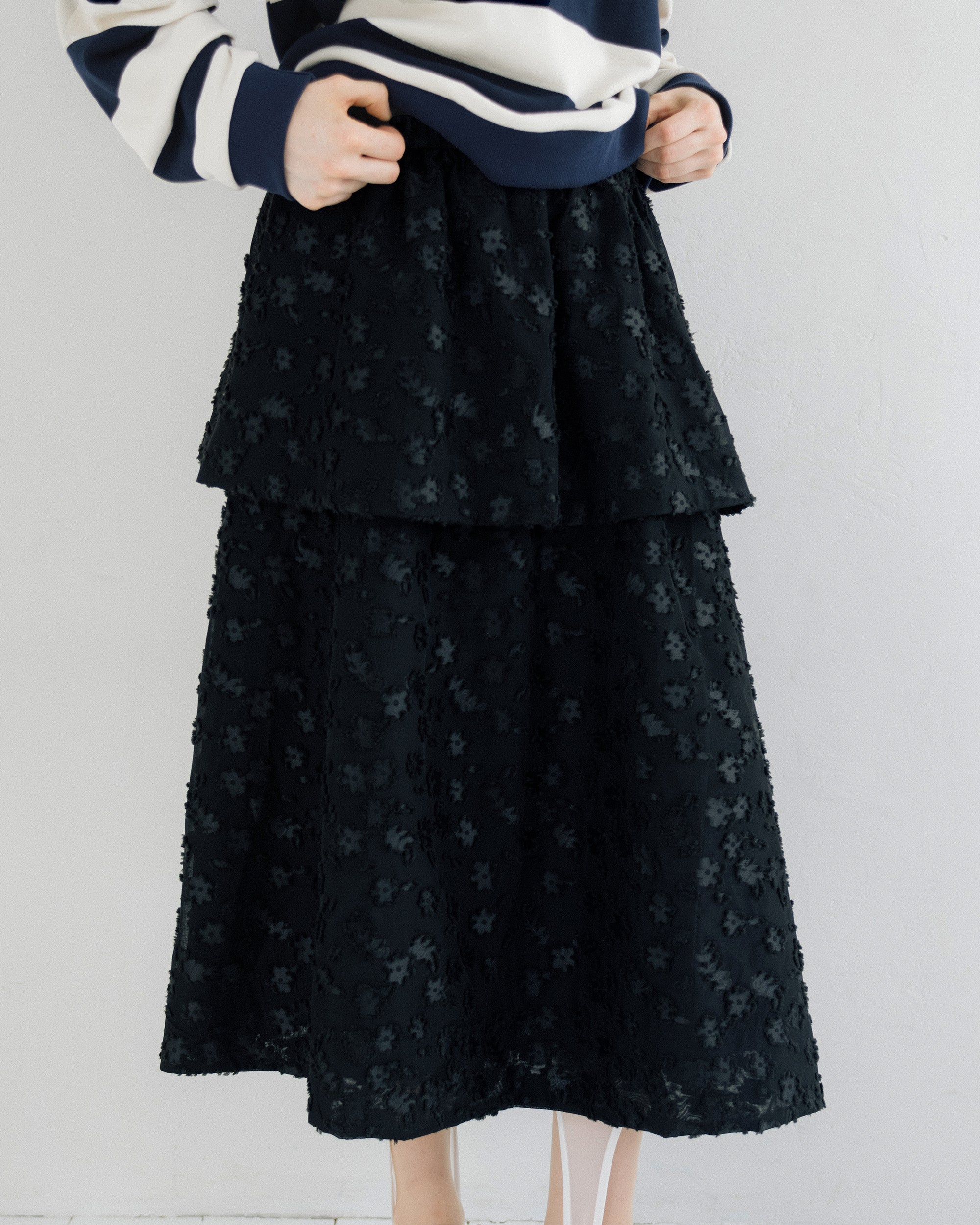 Puffy floweret tiered skirt