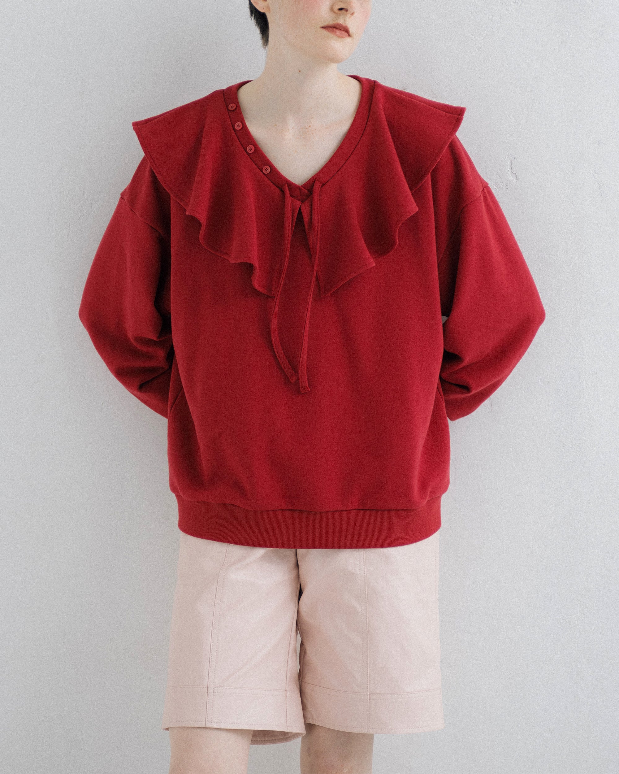 Ruffle collar curve sweatshirt