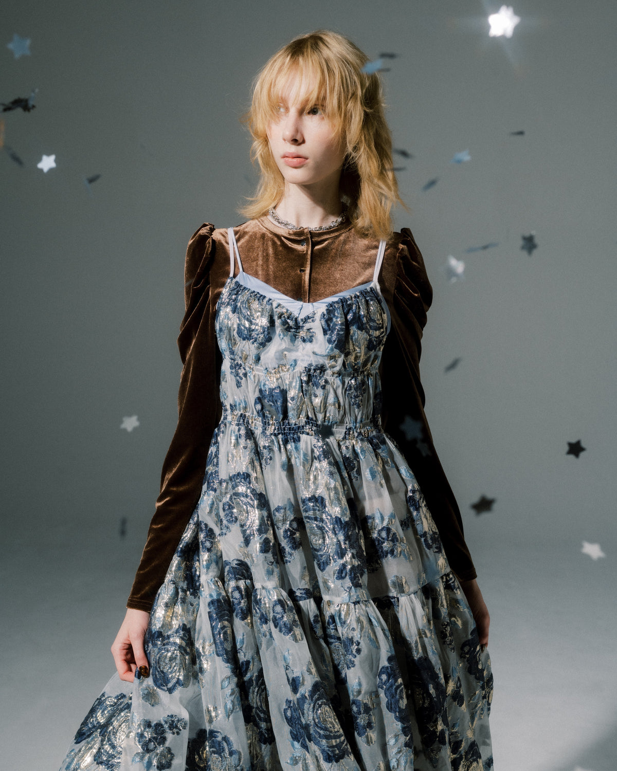 Puff gathered velour top