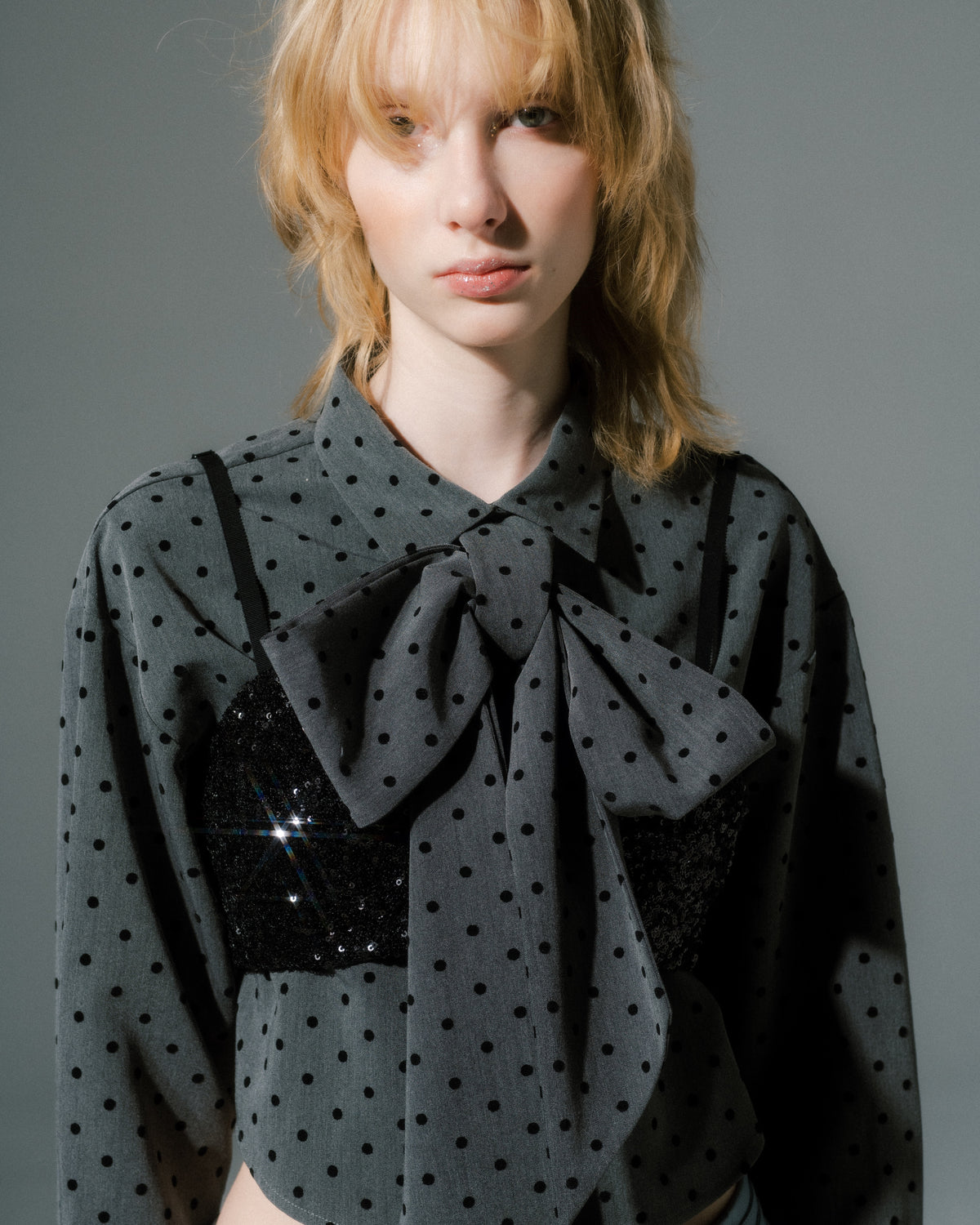 2way ribbon tie cropped shirt
