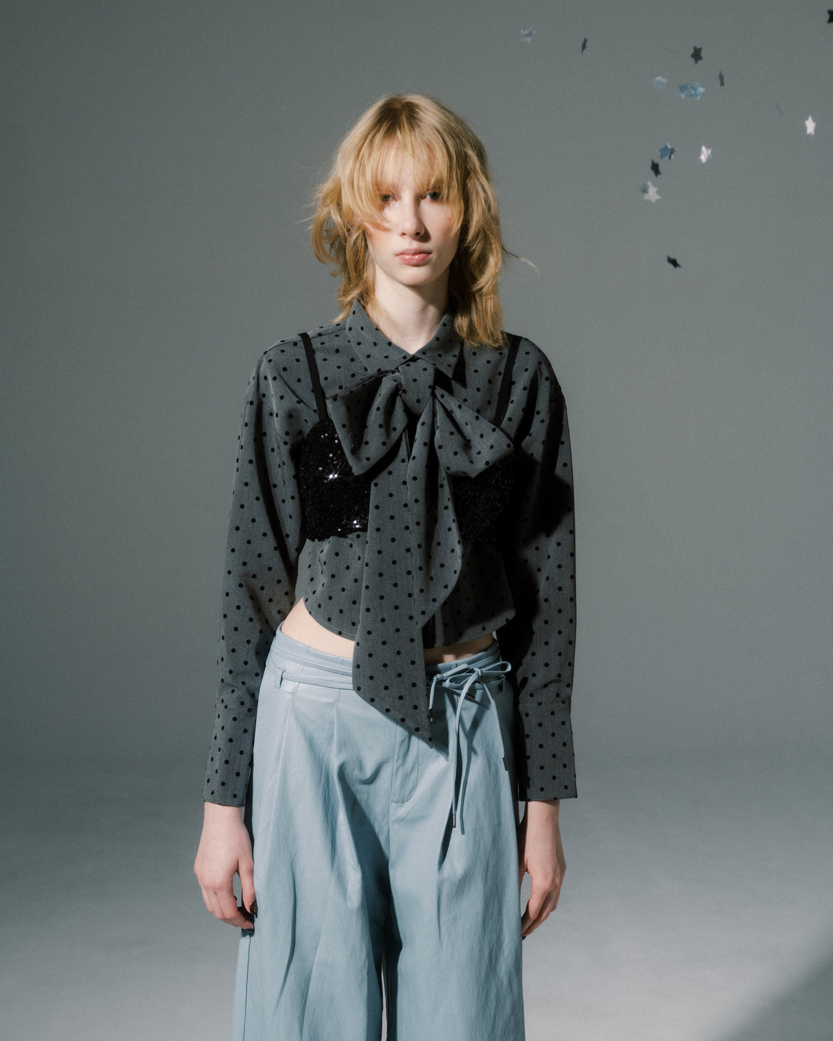 2way ribbon tie cropped shirt