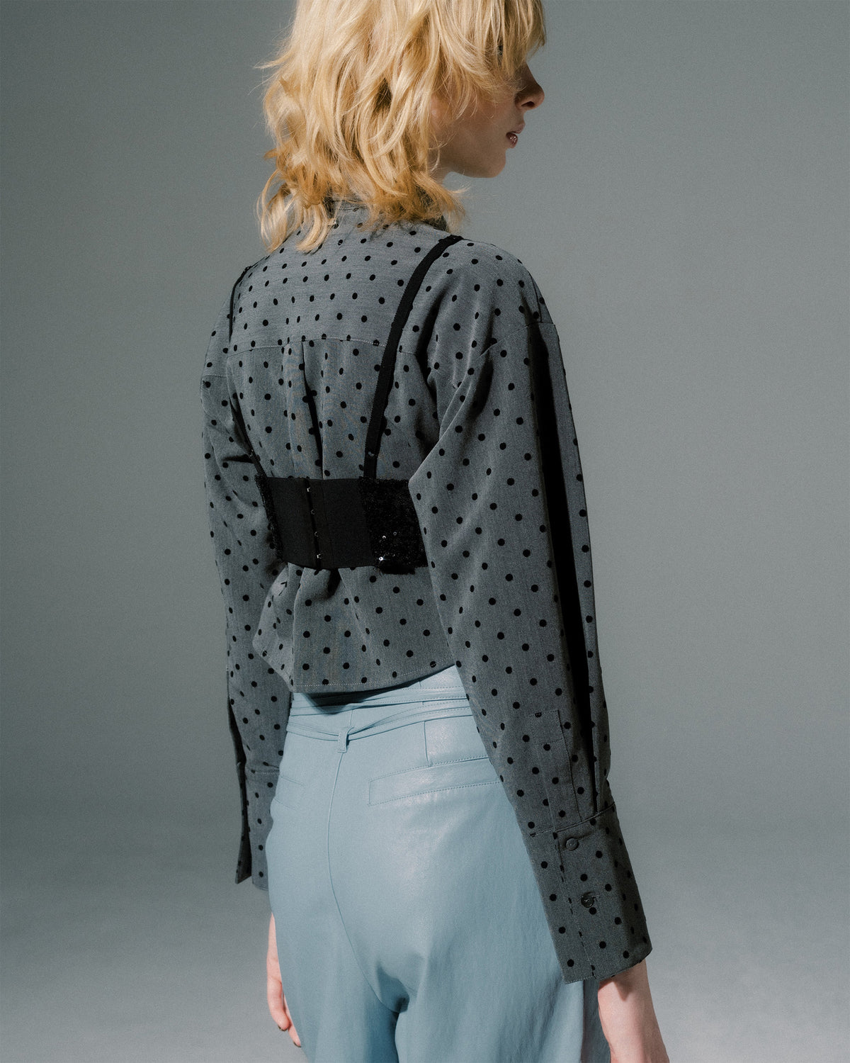 2way ribbon tie cropped shirt