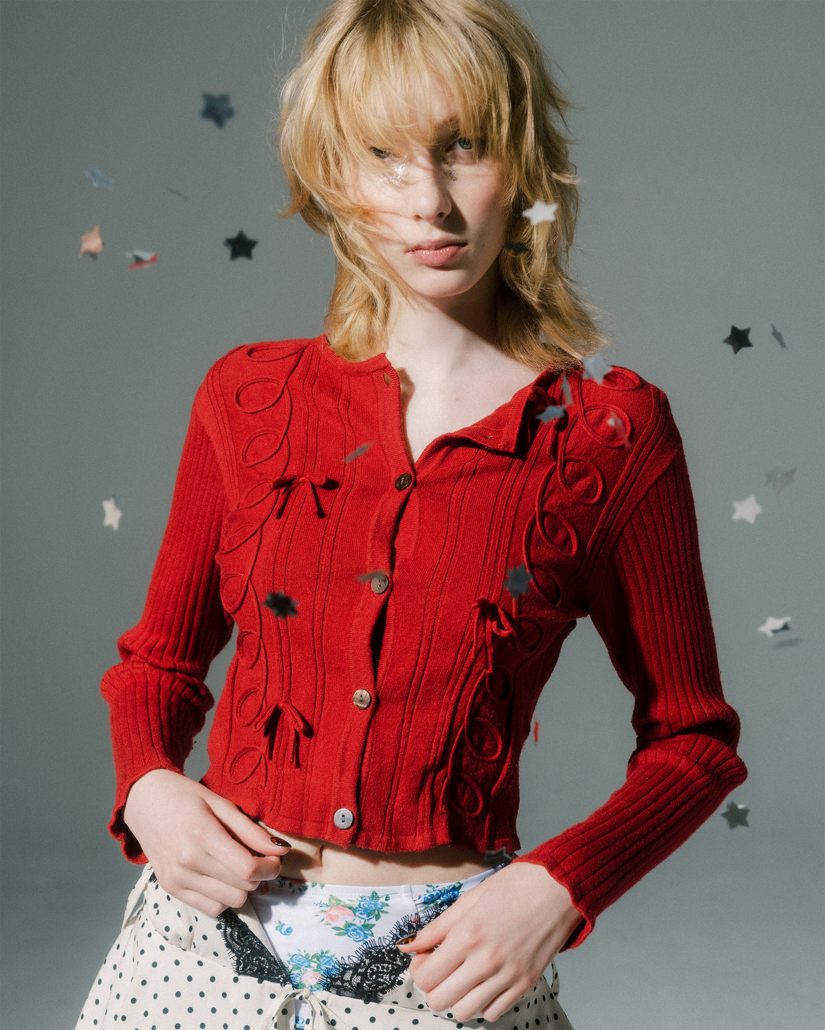 Kurukuru ribbon rib knit cardigan