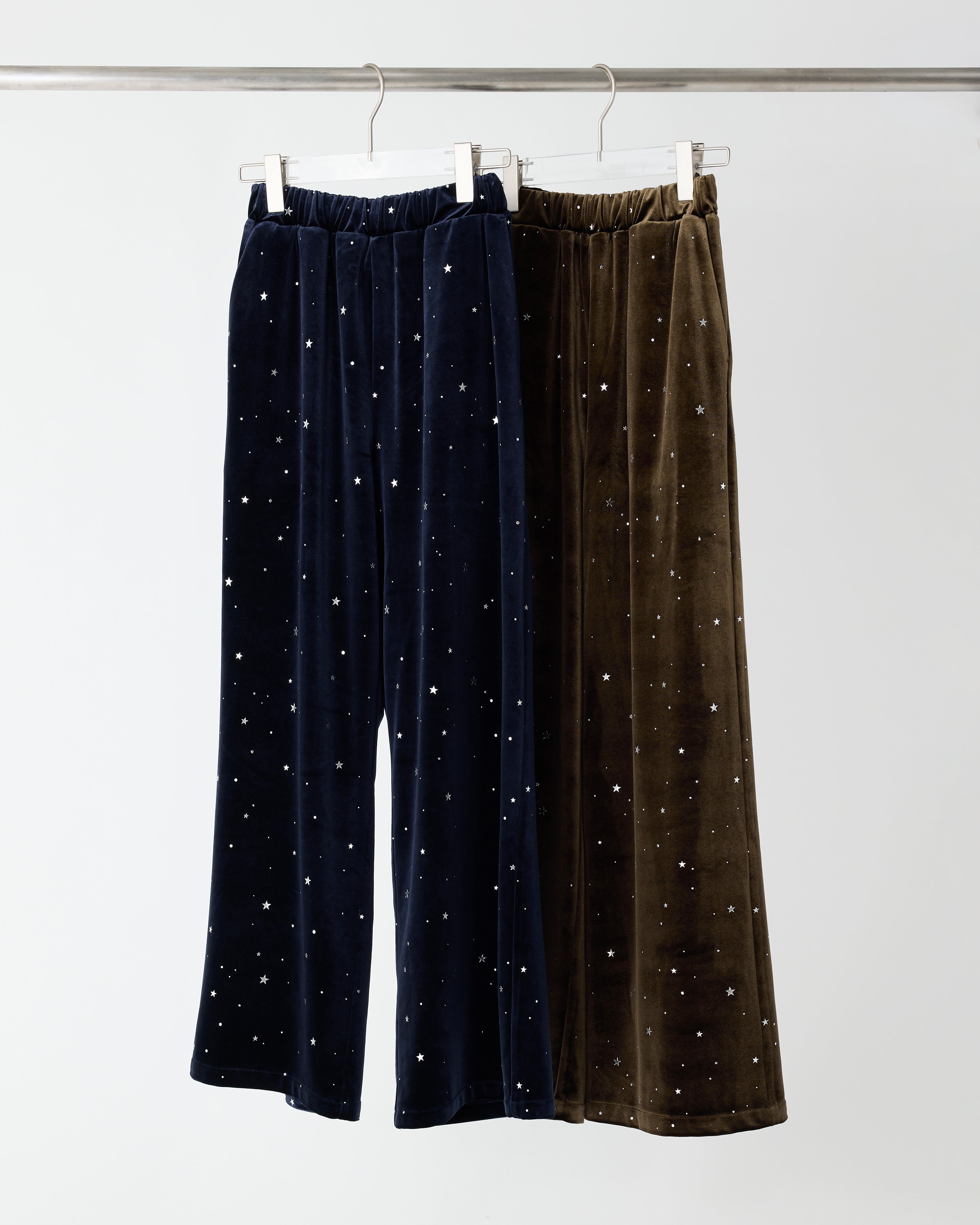 Flared hem velour long pants