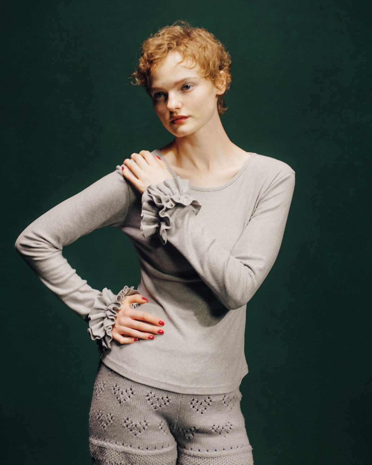 Glitter frill sleeve top
